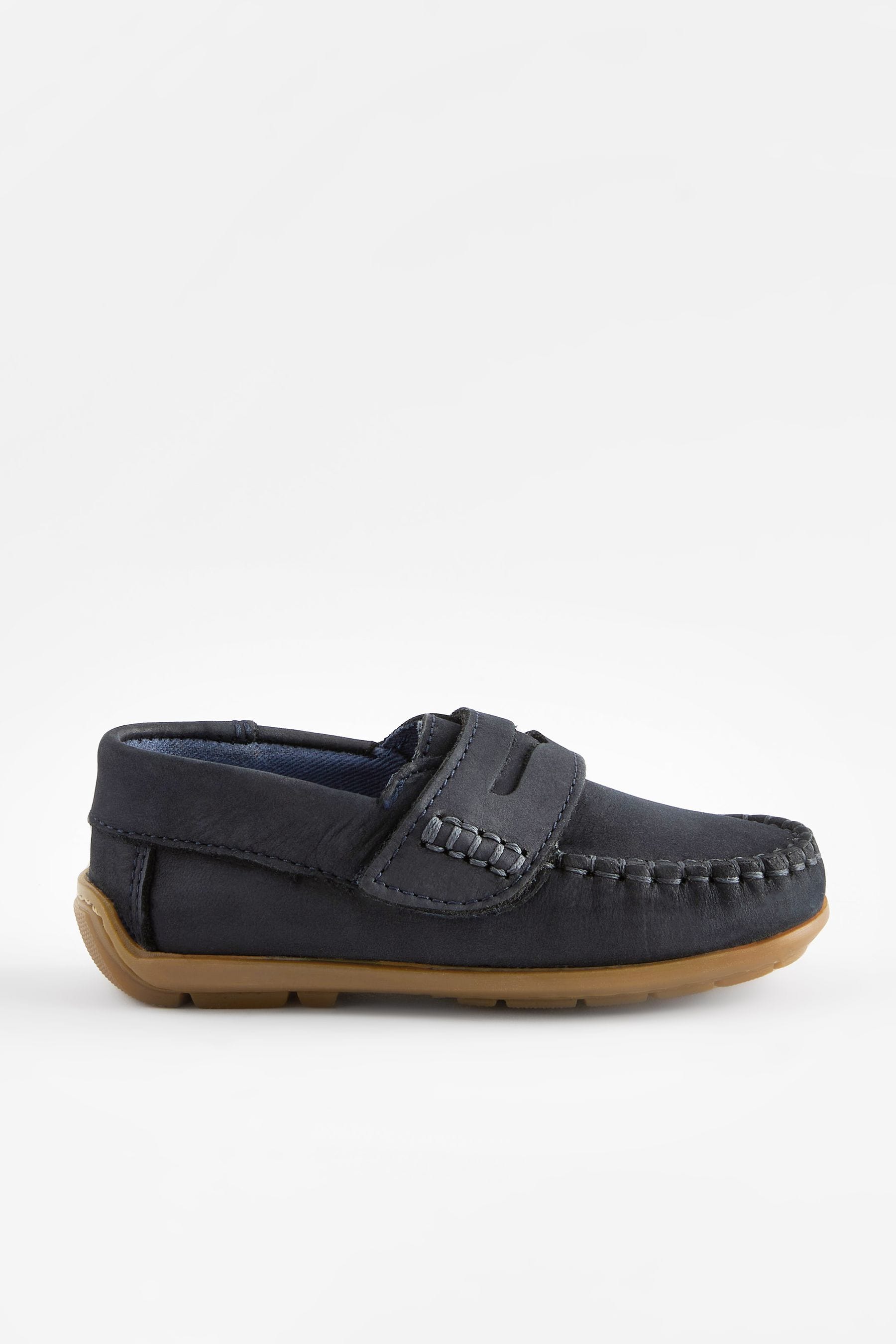 Navy Wide Fit (G) Leather Penny Loafers with Touch and Close Fastening