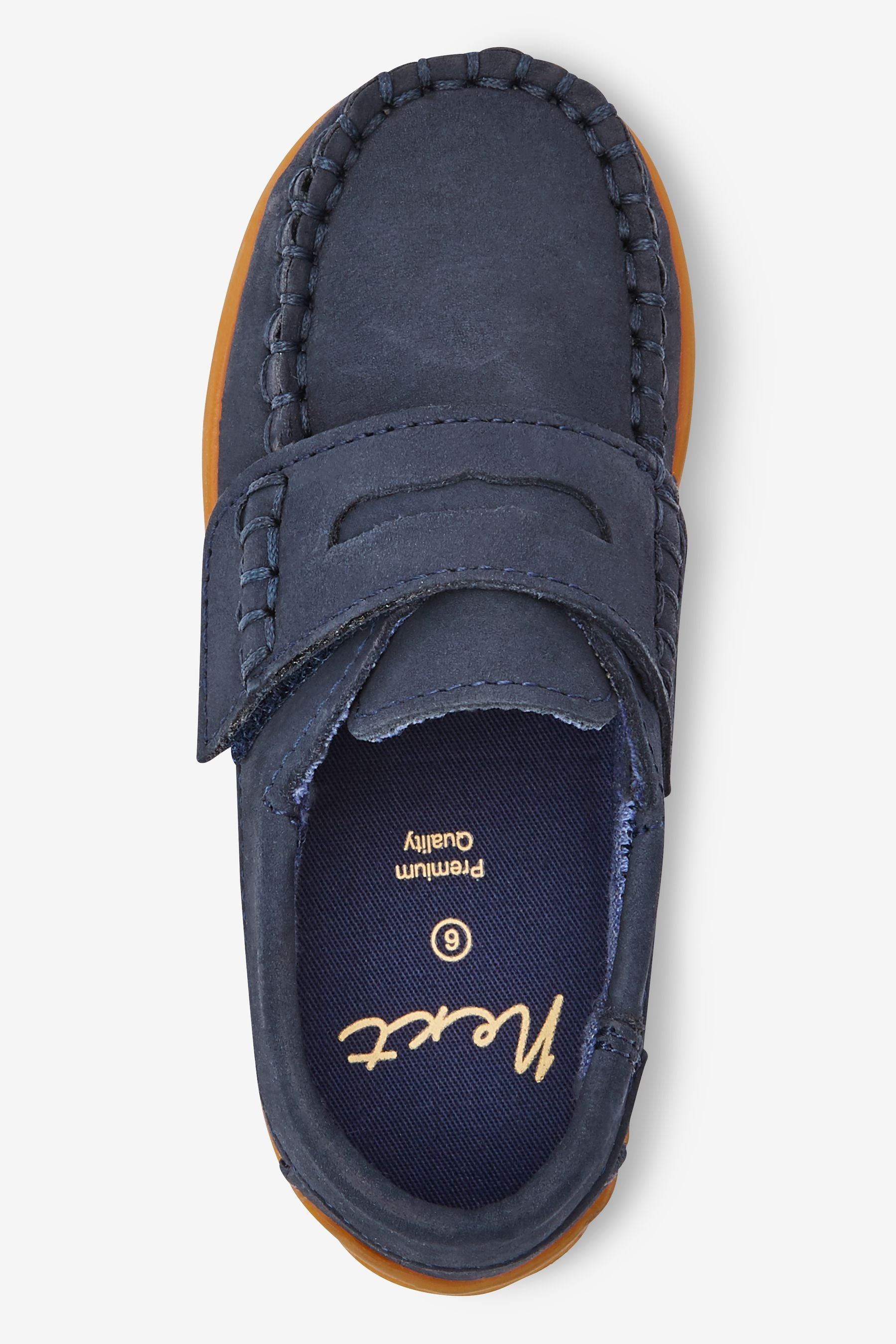 Navy Wide Fit (G) Leather Penny Loafers with Touch and Close Fastening