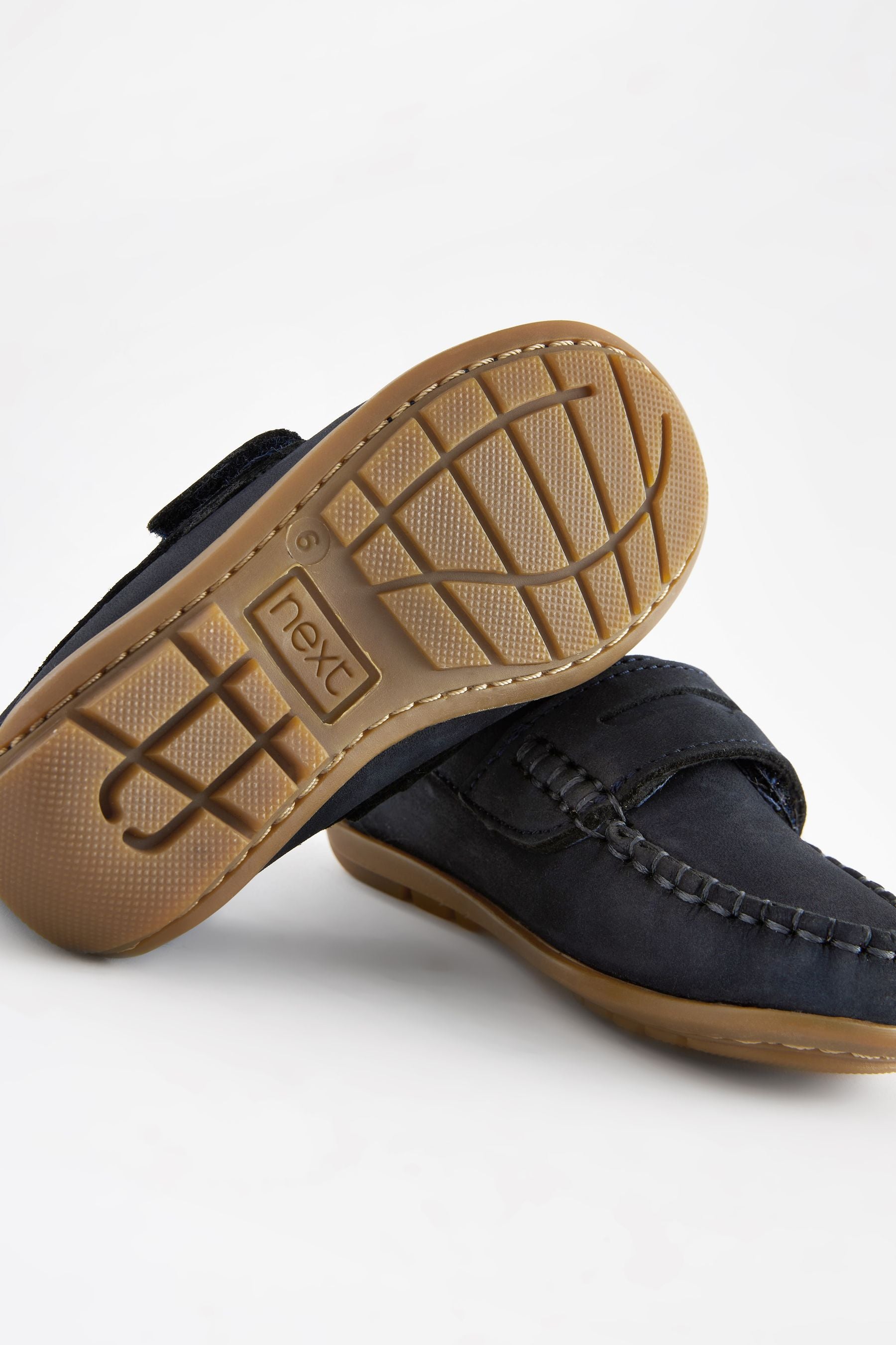 Navy Wide Fit (G) Leather Penny Loafers with Touch and Close Fastening