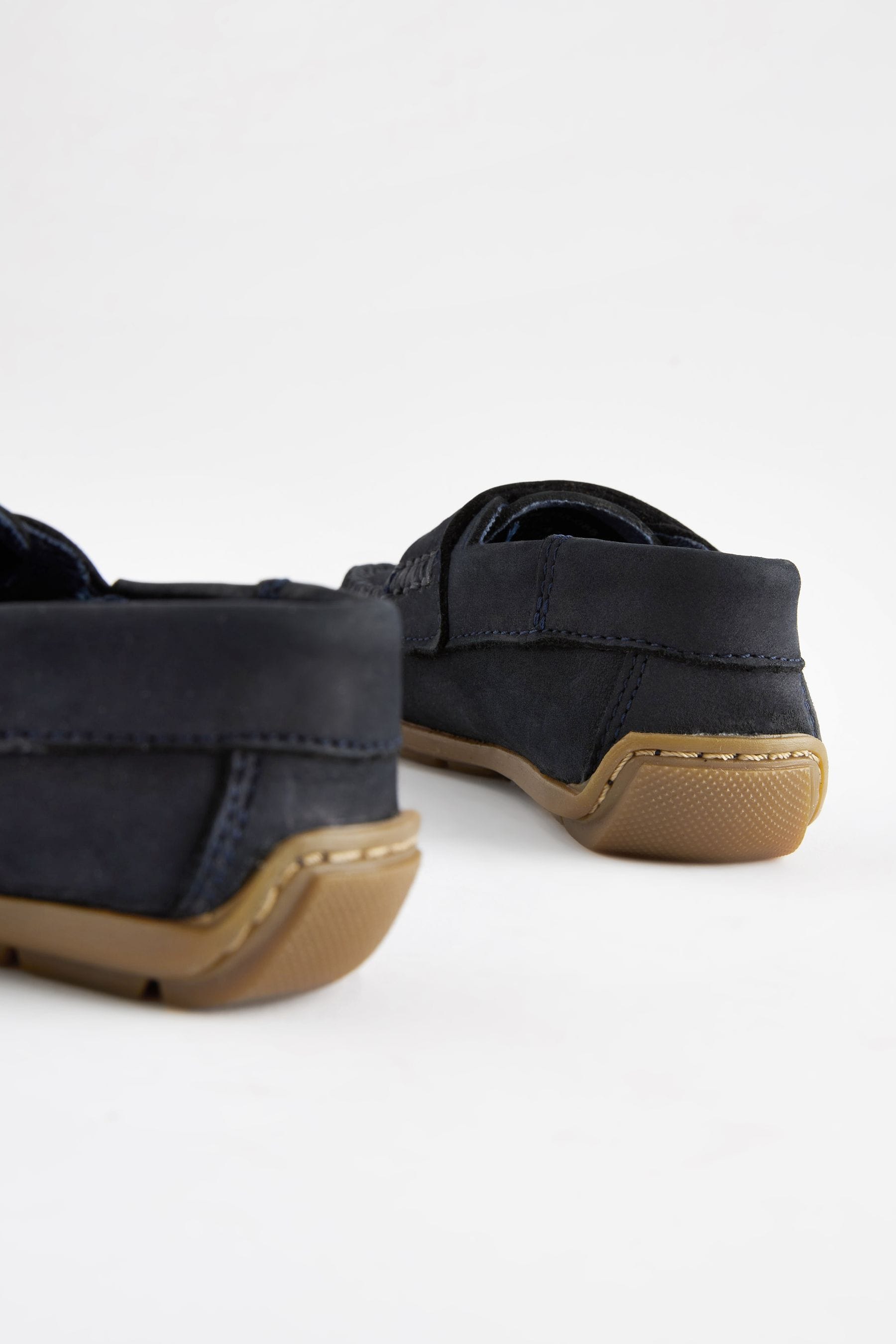 Navy Wide Fit (G) Leather Penny Loafers with Touch and Close Fastening