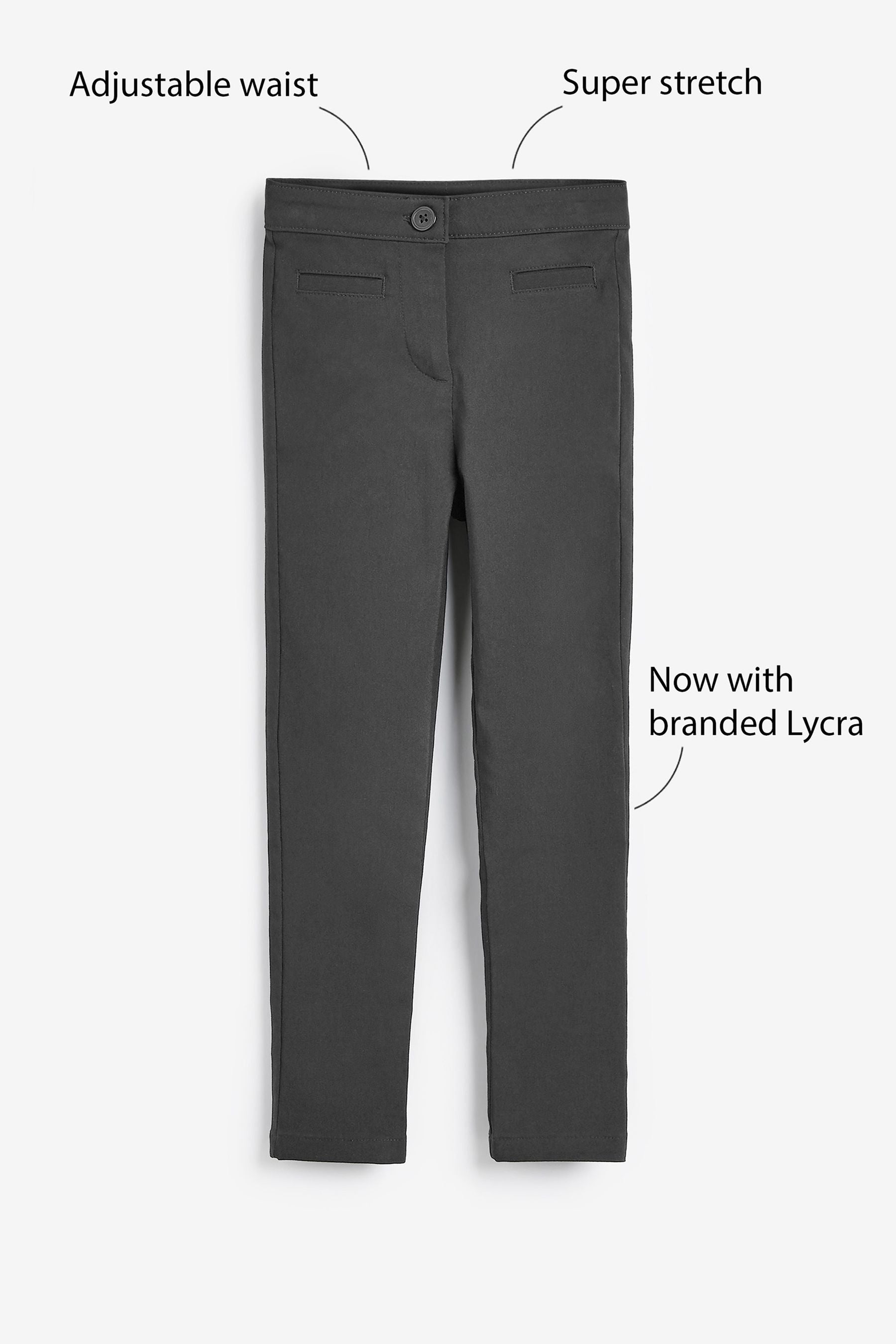 Charcoal Grey Regular Waist School Skinny Stretch Trousers (3-18yrs)