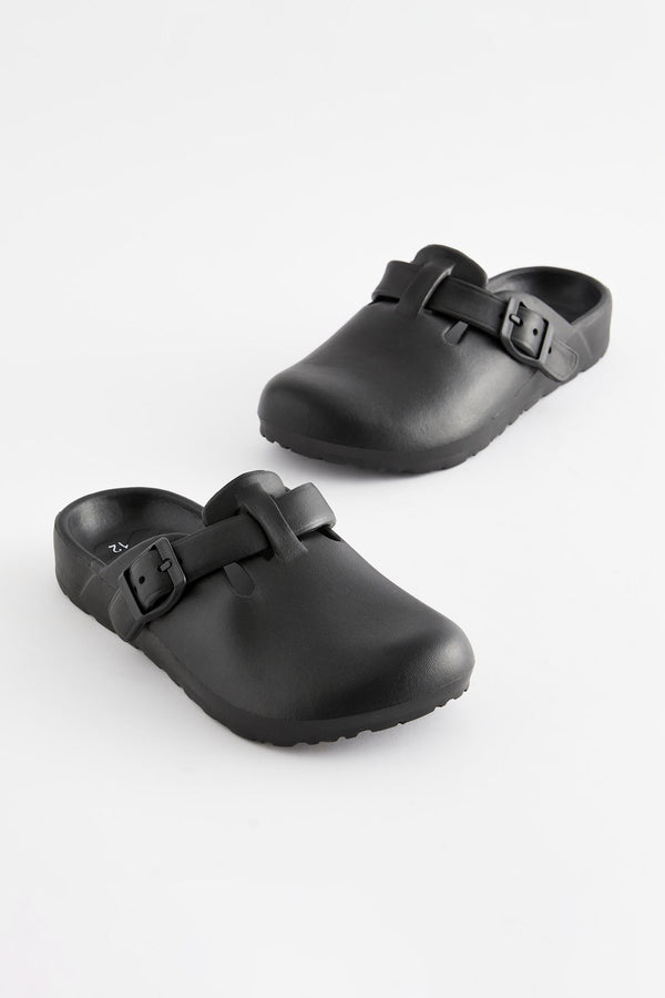 Black Buckle Clog Mules