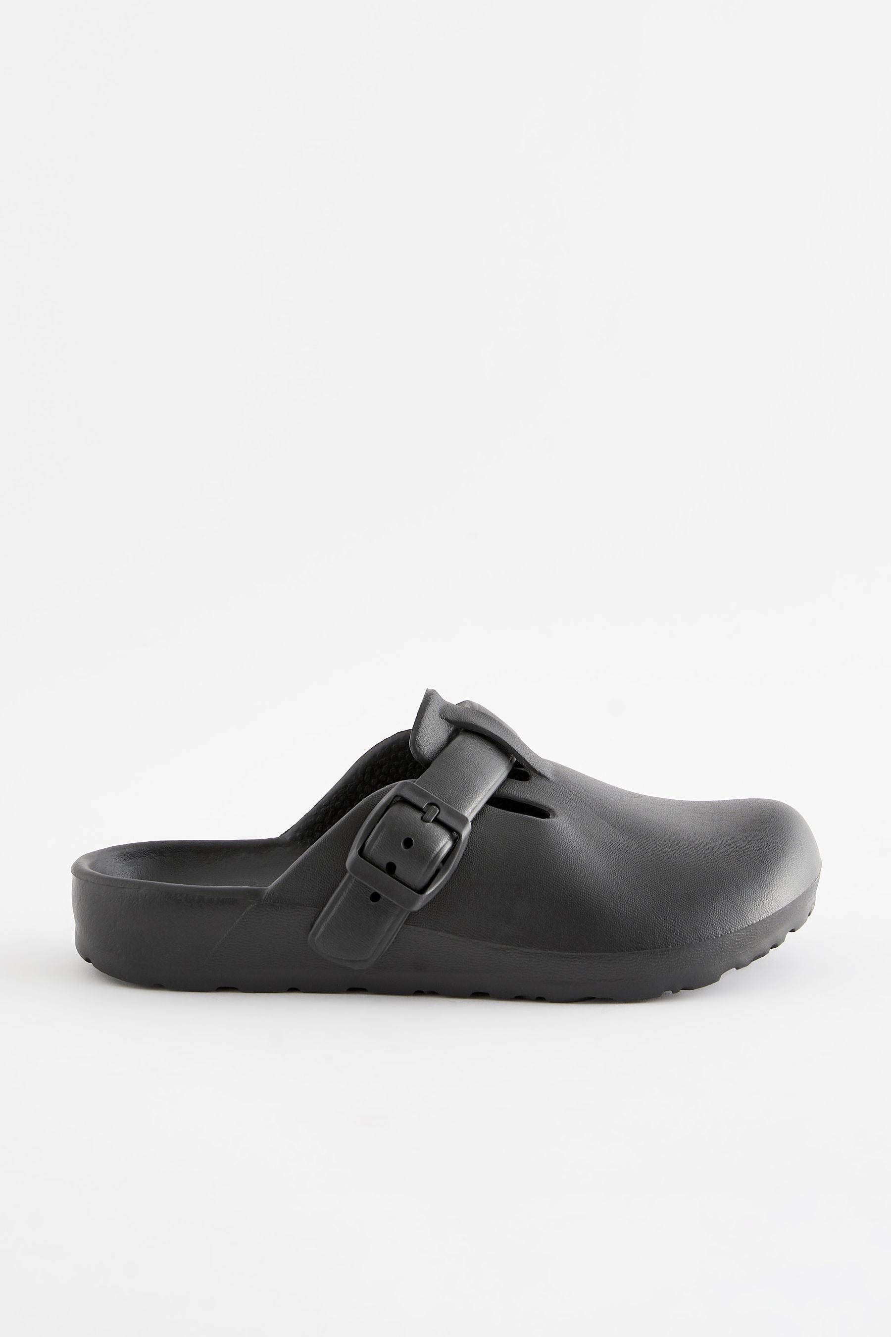 Black Buckle Clog Mules