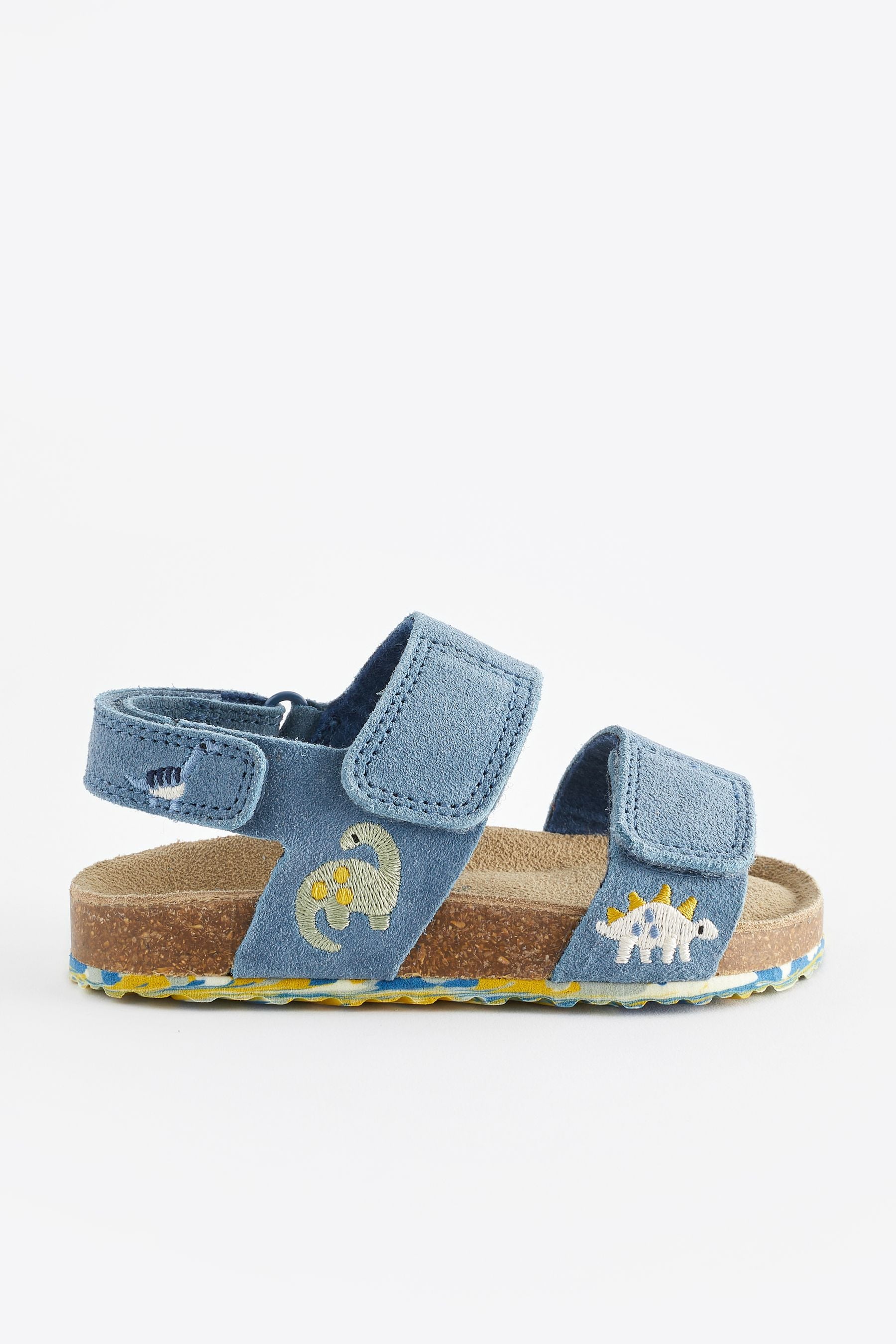 Blue Dino Standard Fit (F) Leather Touch Fastening Corkbed Sandals