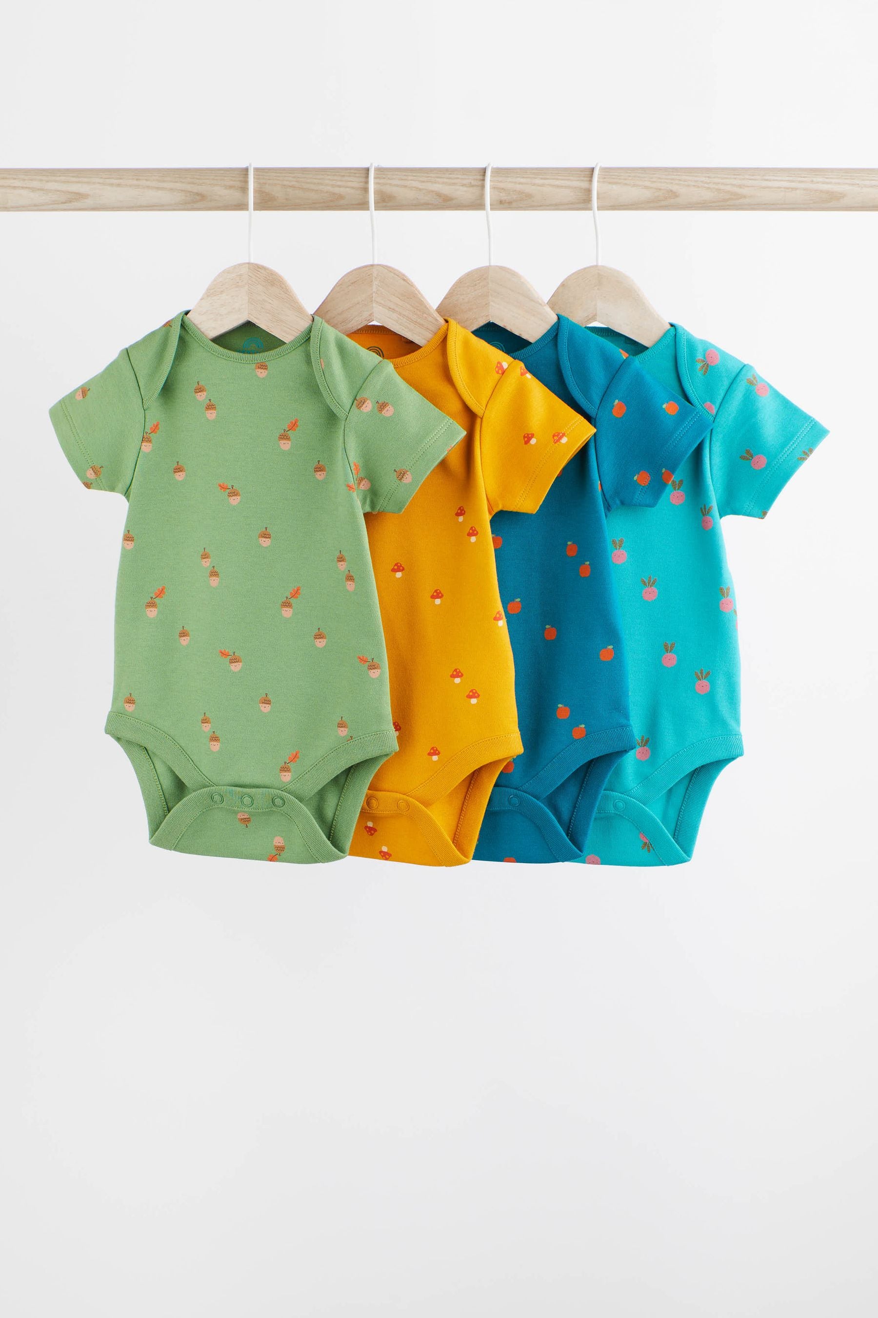 Multi Print Baby Short Sleeve Bodysuits 4 Pack