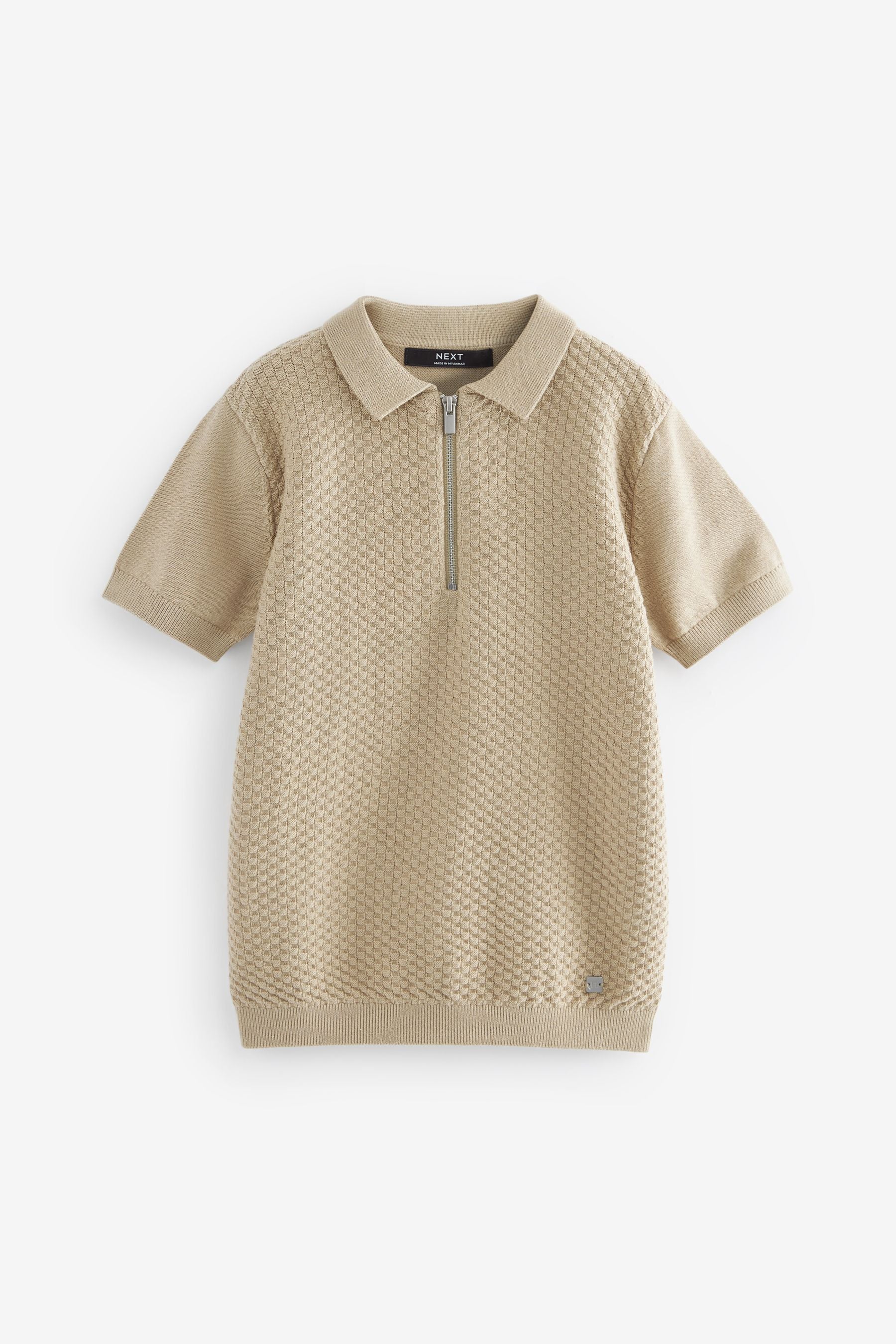 Neutral 100% Cotton Short Sleeved Bubble Texture Polo Shirt (3-16yrs)