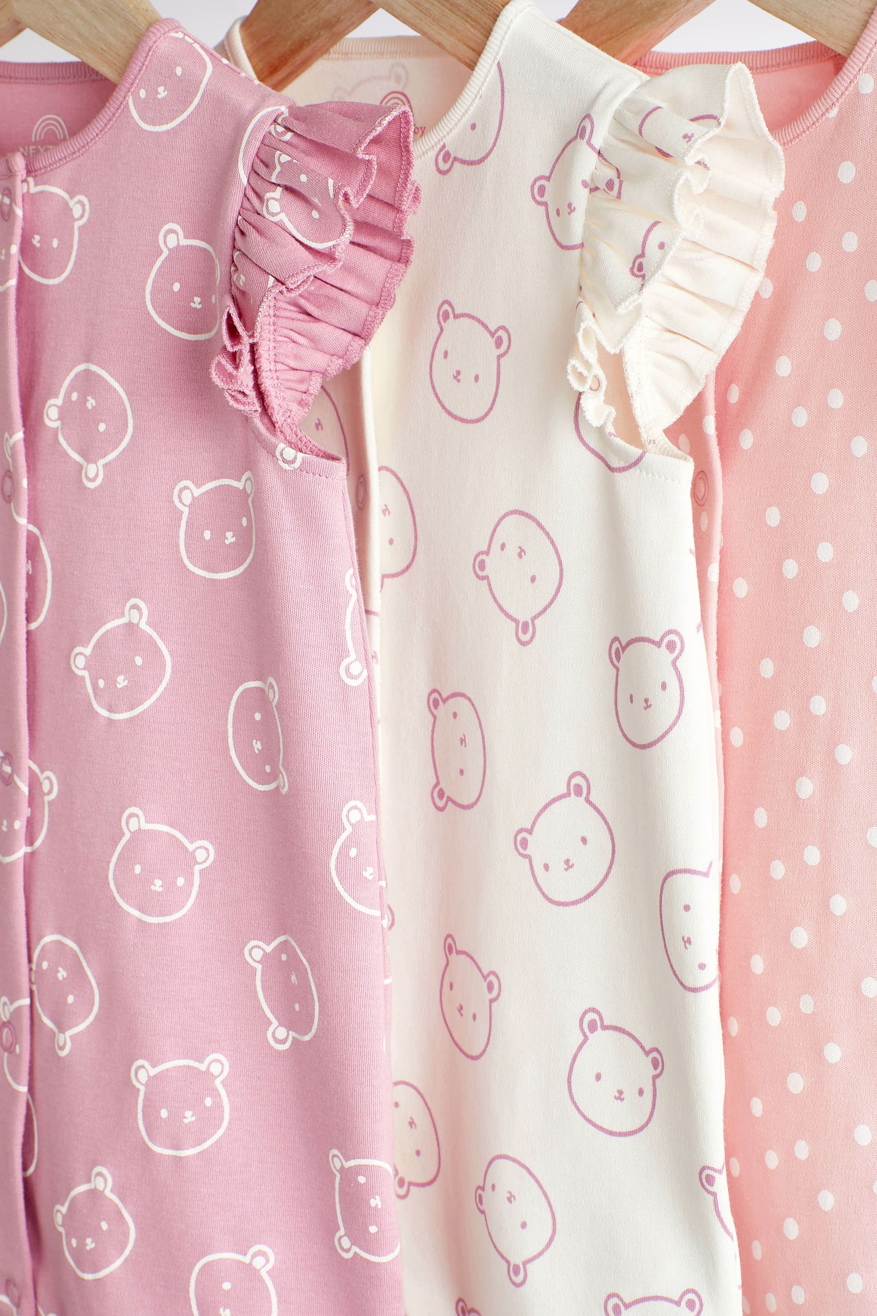 Pink/White Bear Baby Rompers 3 Pack