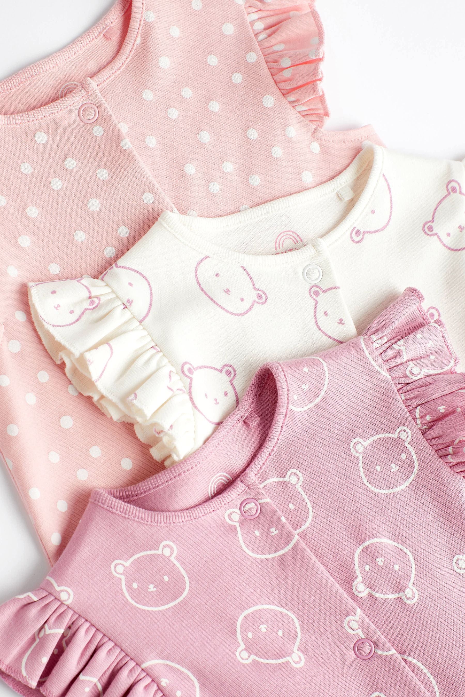 Pink/White Bear Baby Rompers 3 Pack