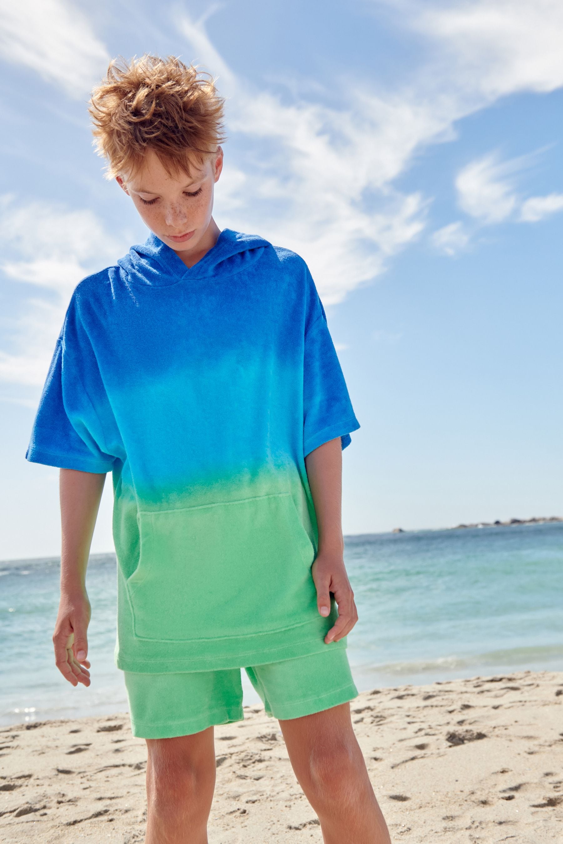 Blue/Green Hoodie and Short Towelling Set (3-16yrs)