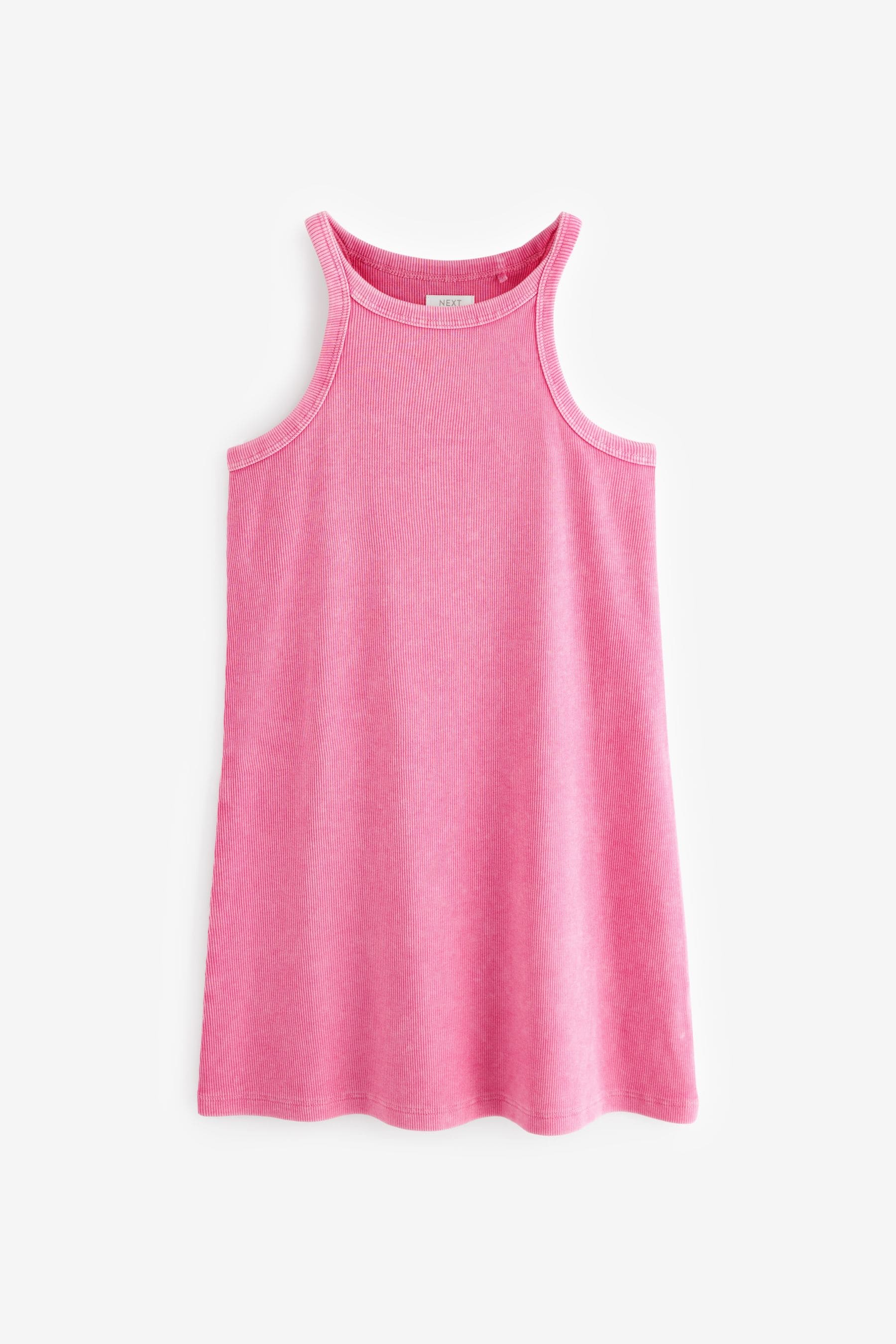 Pink Acid Wash Ribbed Racer Jersey Dress (3-16yrs)