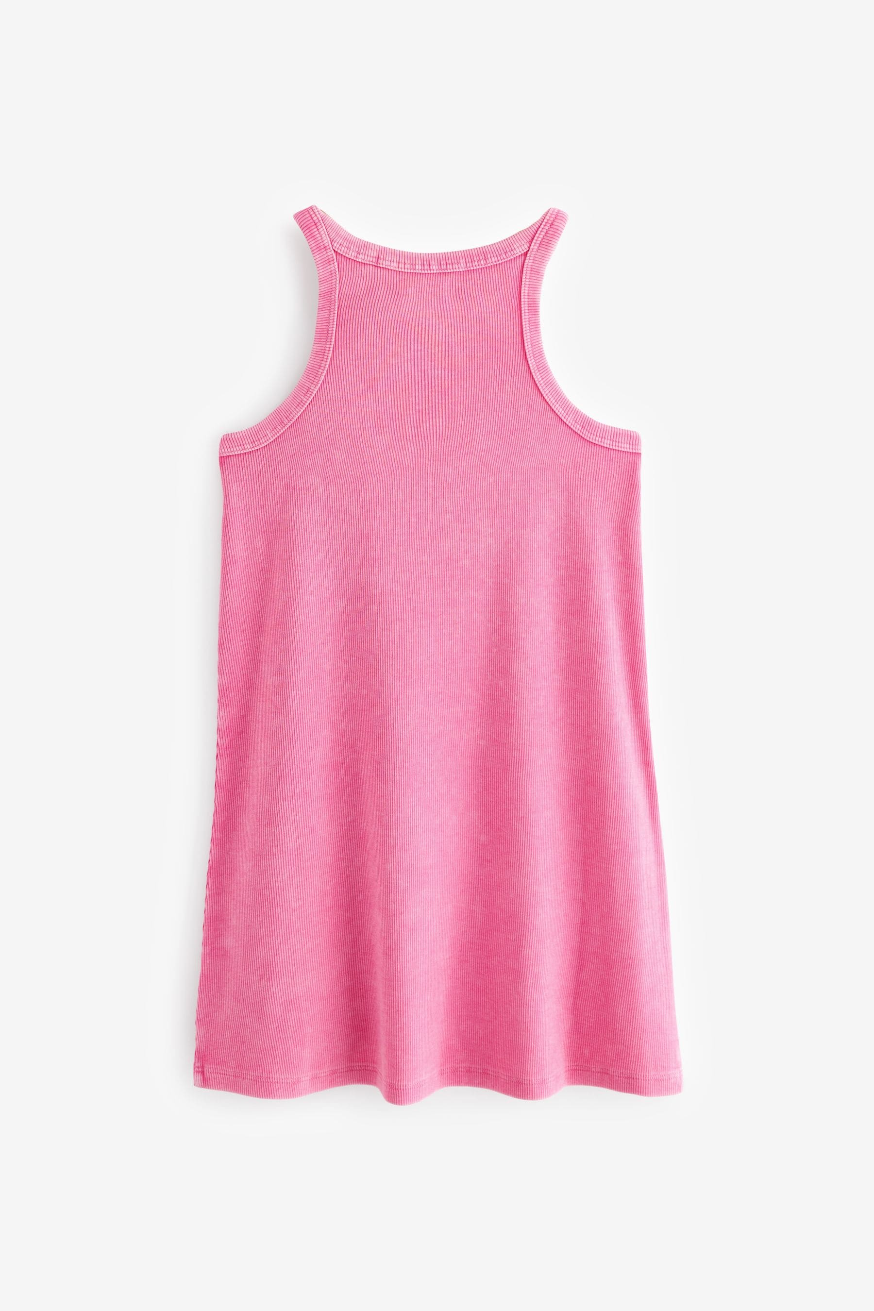 Pink Acid Wash Ribbed Racer Jersey Dress (3-16yrs)