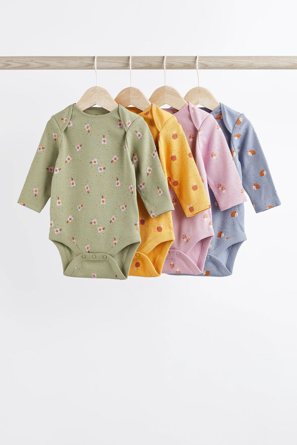 Bright Long Sleeve Baby Bodysuits 4 Pack