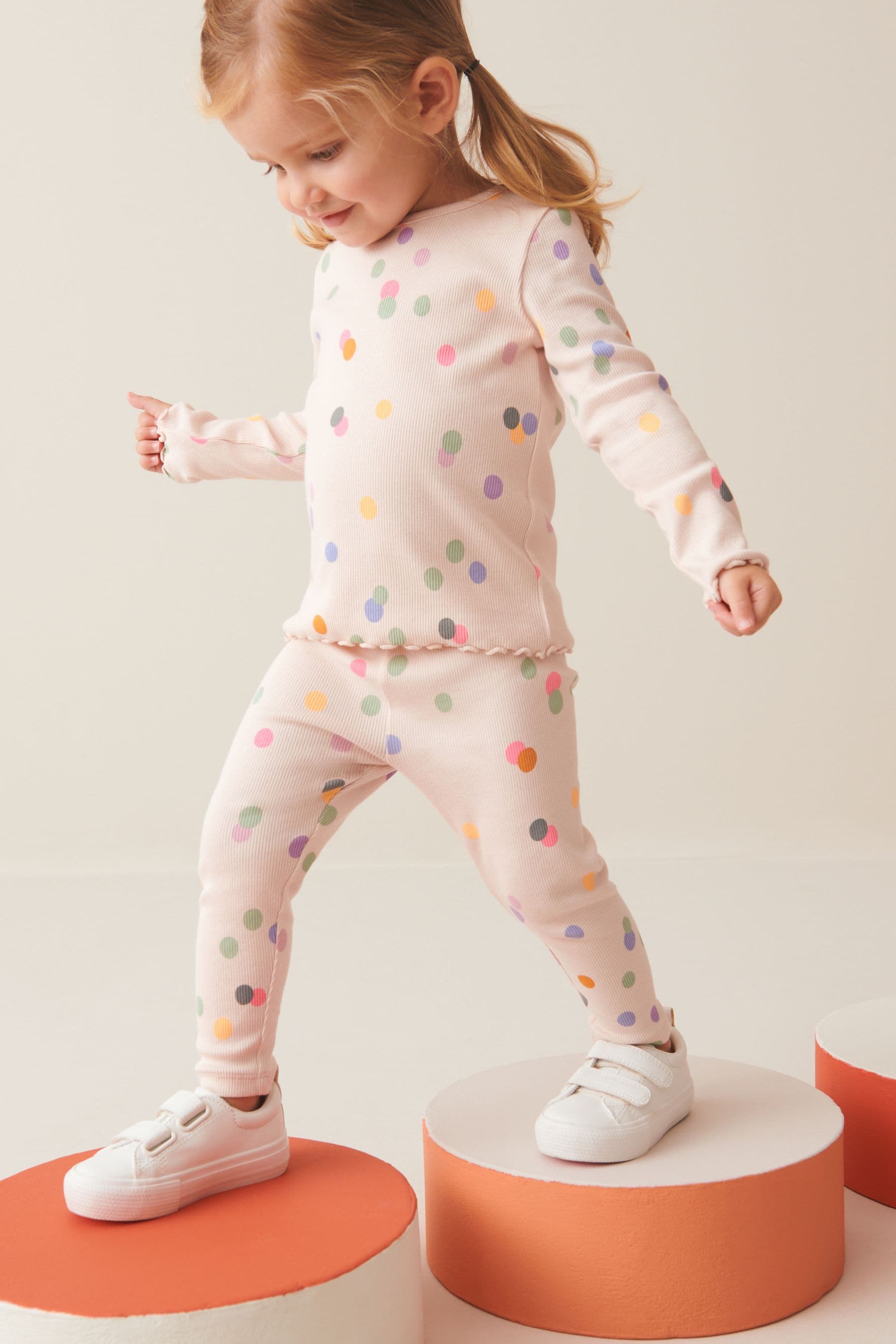 Cream Rainbow Polka Dot Rib Jersey Leggings (3mths-7yrs)