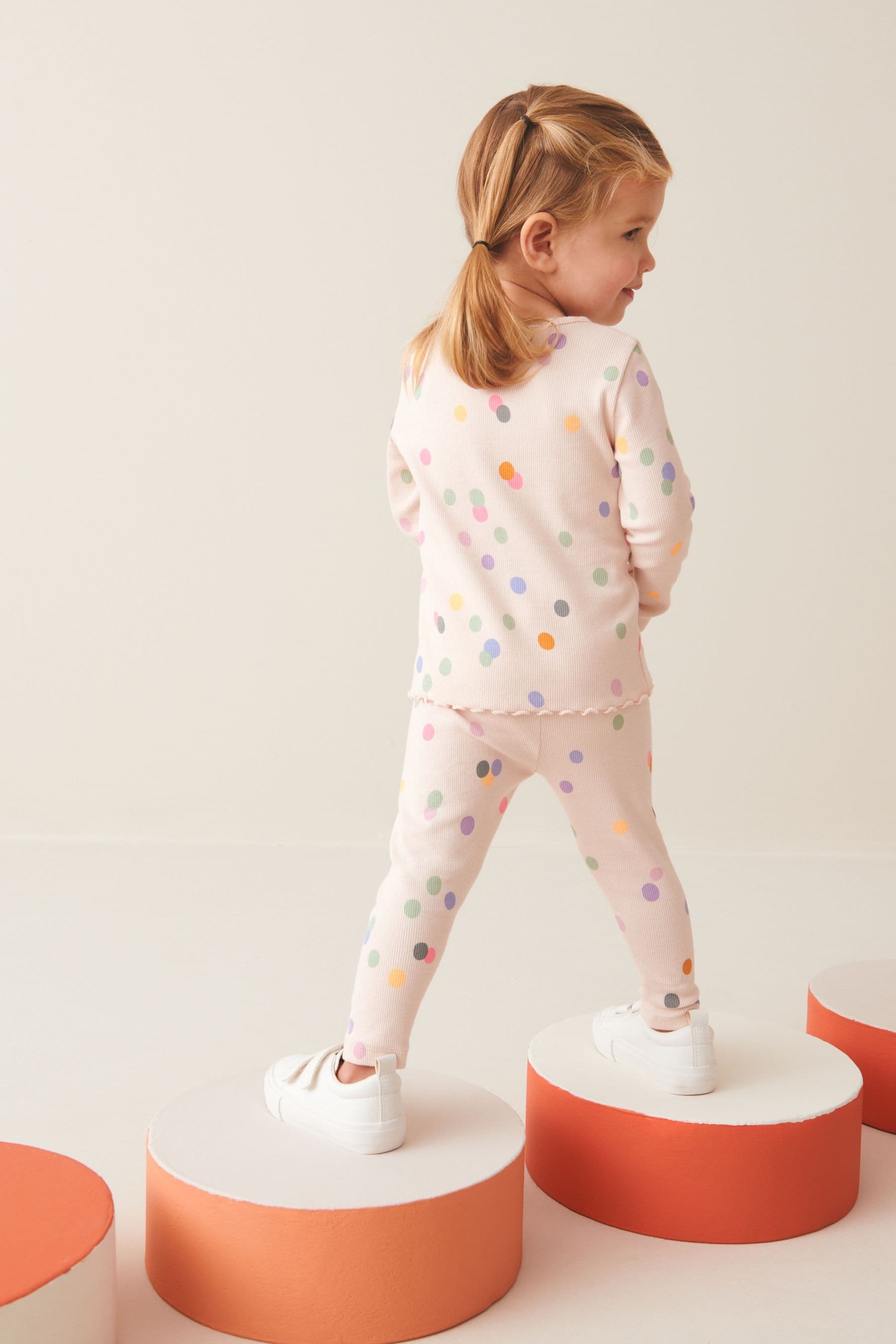 Cream Rainbow Polka Dot Rib Jersey Leggings (3mths-7yrs)