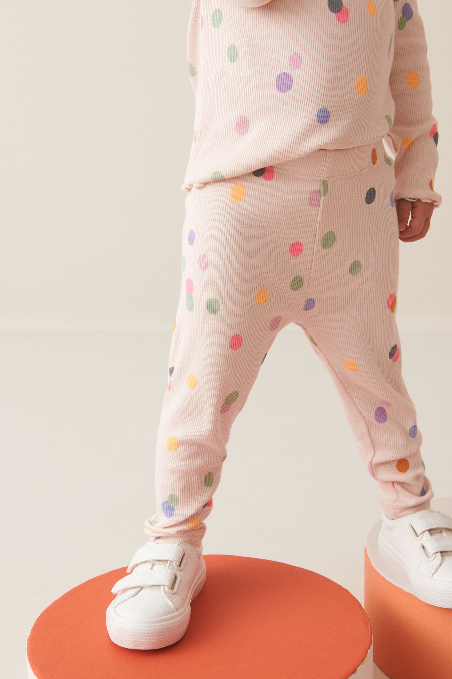 Cream Rainbow Polka Dot Rib Jersey Leggings (3mths-7yrs)