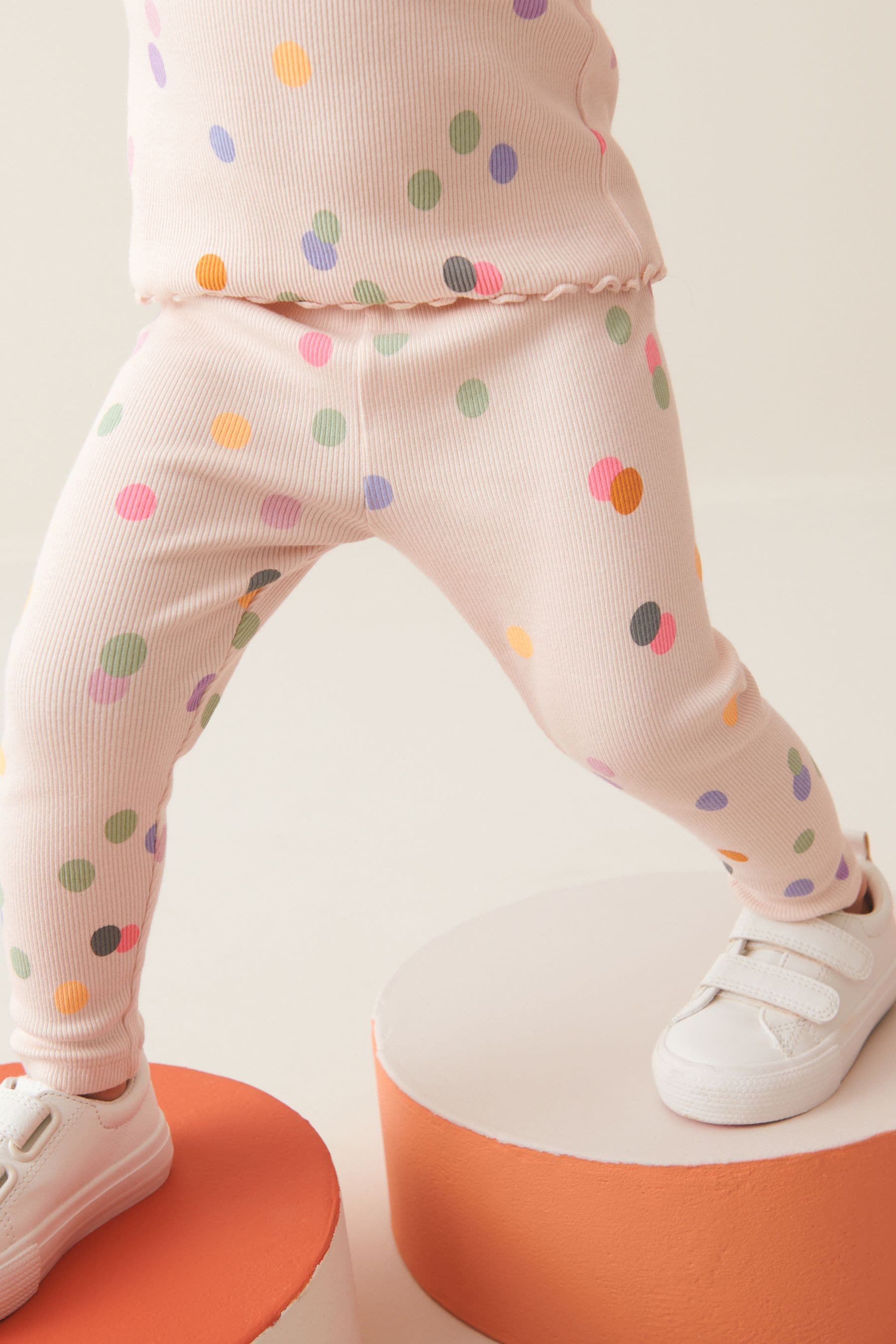 Cream Rainbow Polka Dot Rib Jersey Leggings (3mths-7yrs)