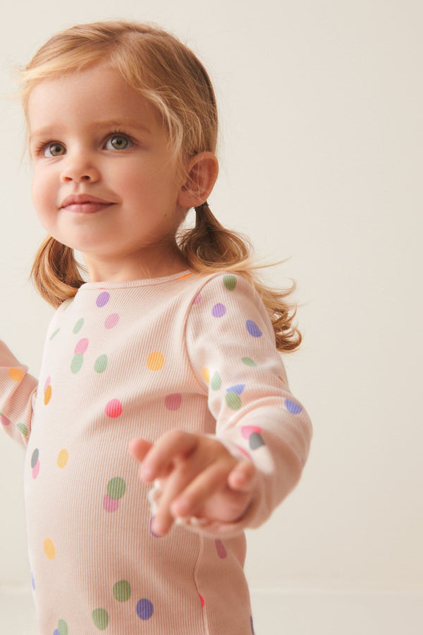 Cream Rainbow Polka Dot Cotton Rich Long Sleeve Rib T-Shirt (3mths-7yrs)