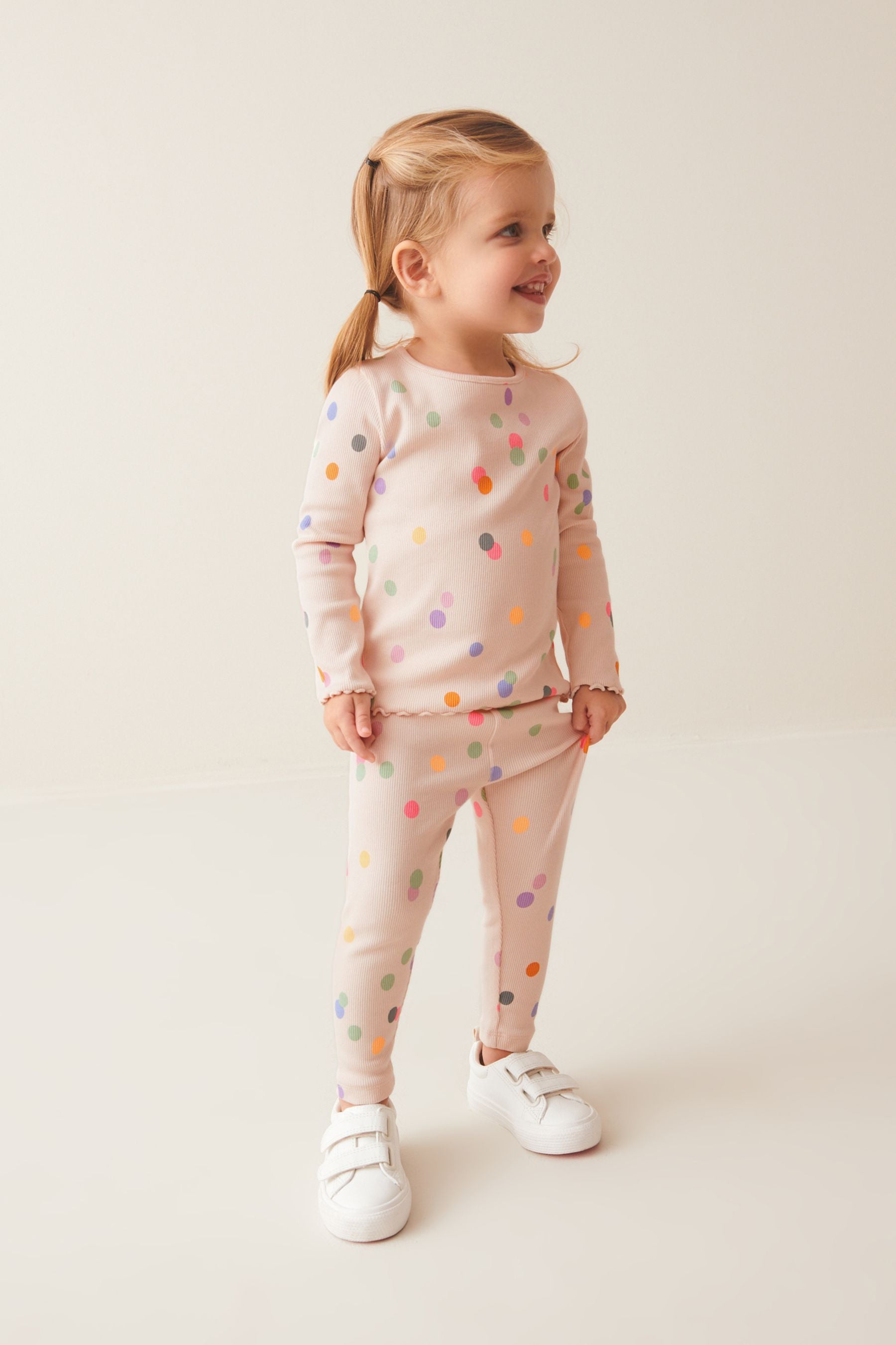 Cream Rainbow Polka Dot Cotton Rich Long Sleeve Rib T-Shirt (3mths-7yrs)