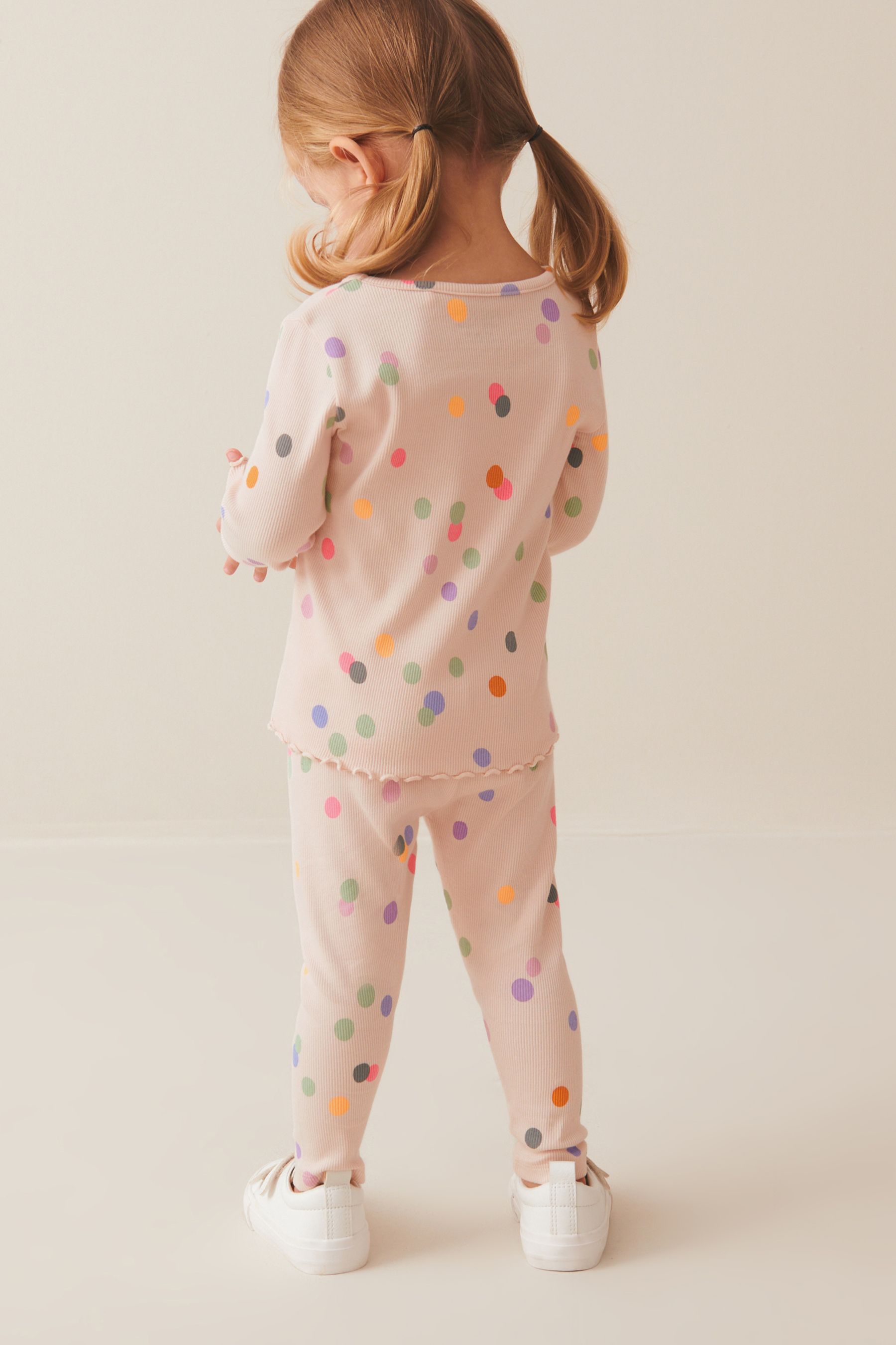 Cream Rainbow Polka Dot Cotton Rich Long Sleeve Rib T-Shirt (3mths-7yrs)