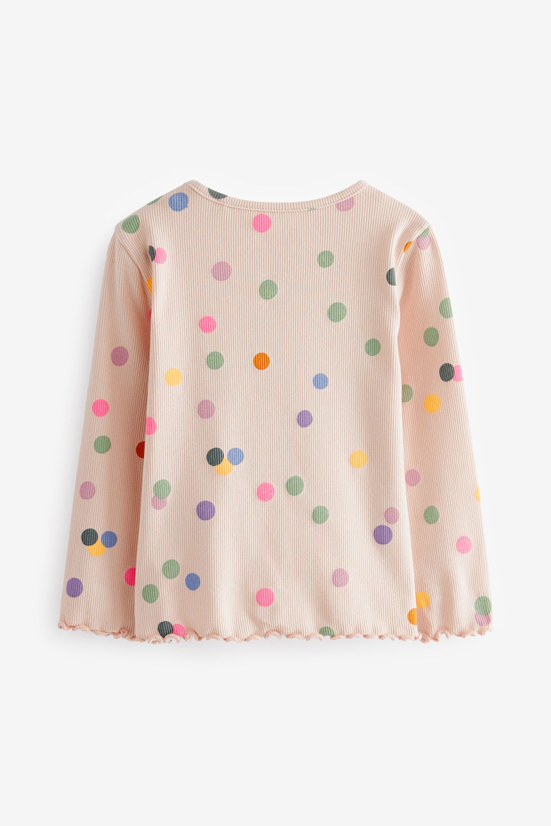 Cream Rainbow Polka Dot Cotton Rich Long Sleeve Rib T-Shirt (3mths-7yrs)