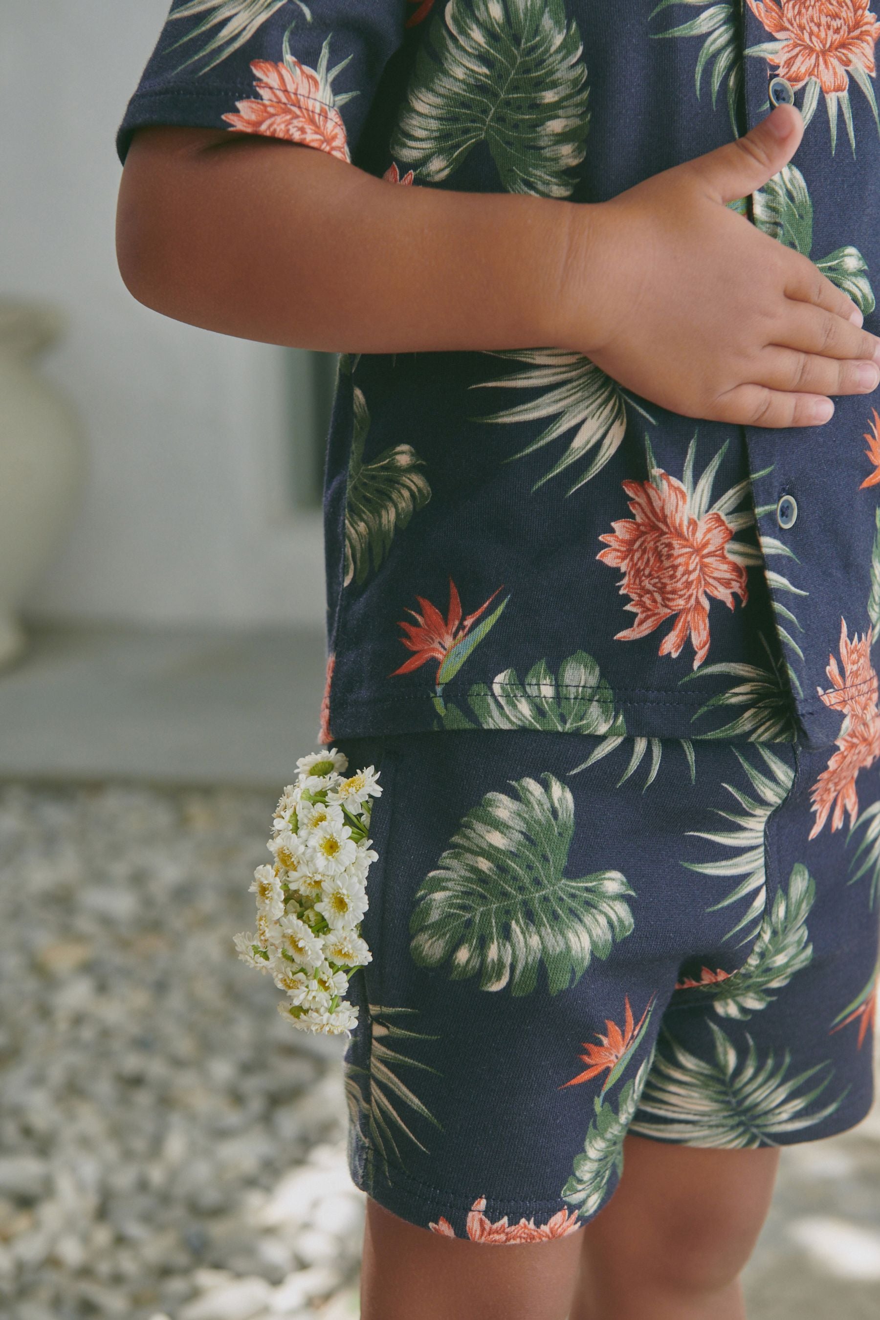 Navy Short Sleeve Pattern Shirt and Shorts Set (3mths-7yrs)