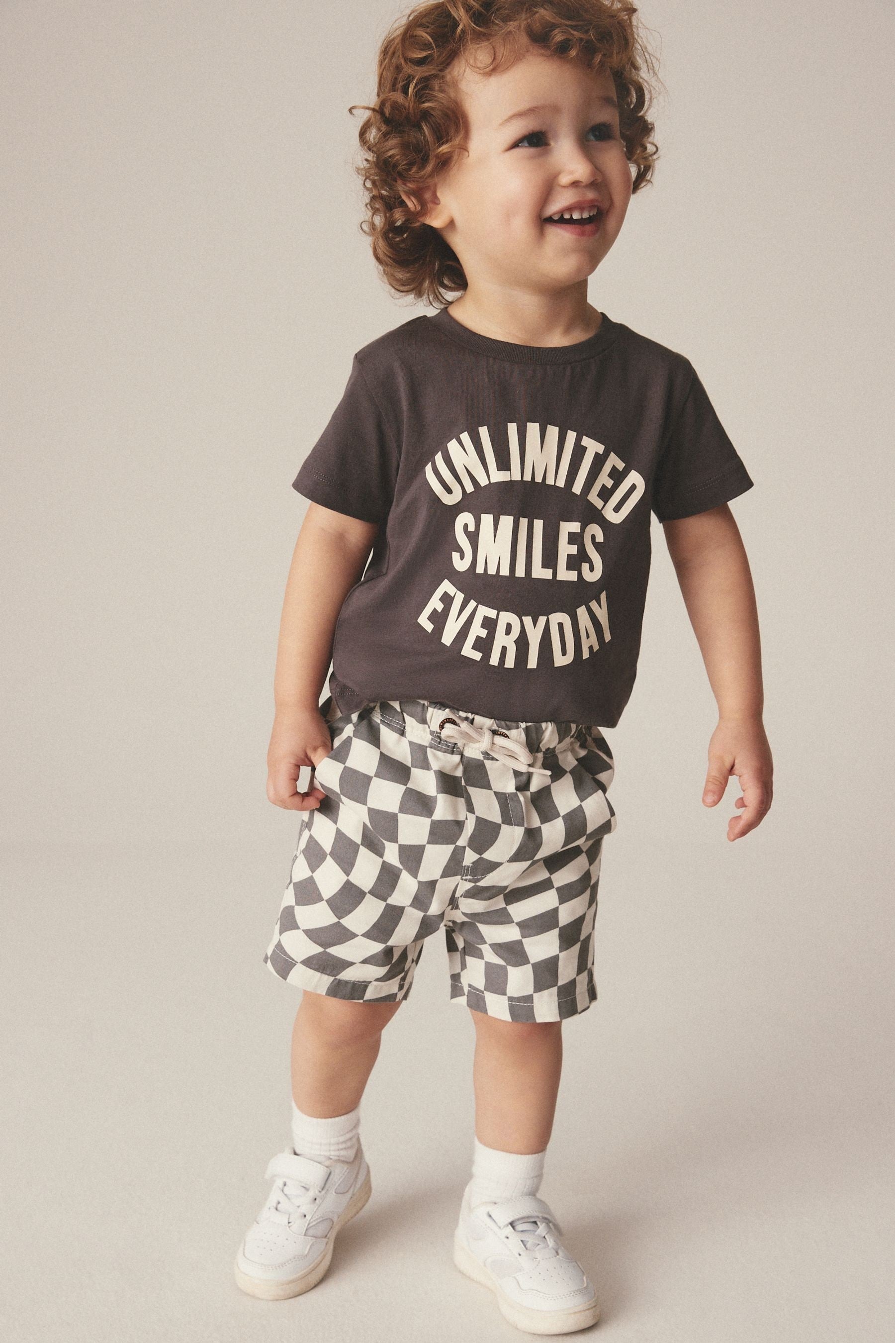 Monochrome Checkerboard Pull-On Shorts (3mths-7yrs)