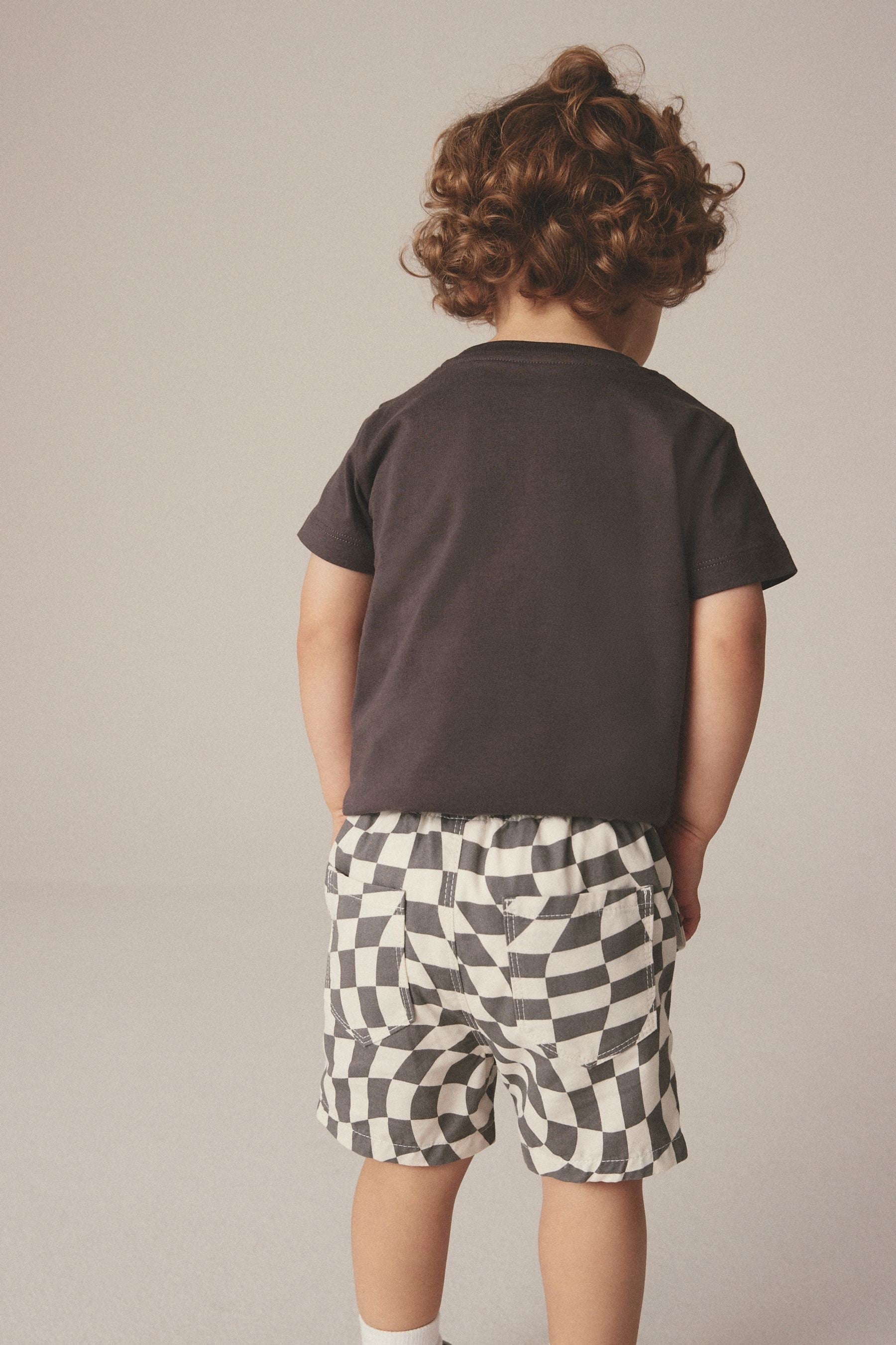 Monochrome Checkerboard Pull-On Shorts (3mths-7yrs)