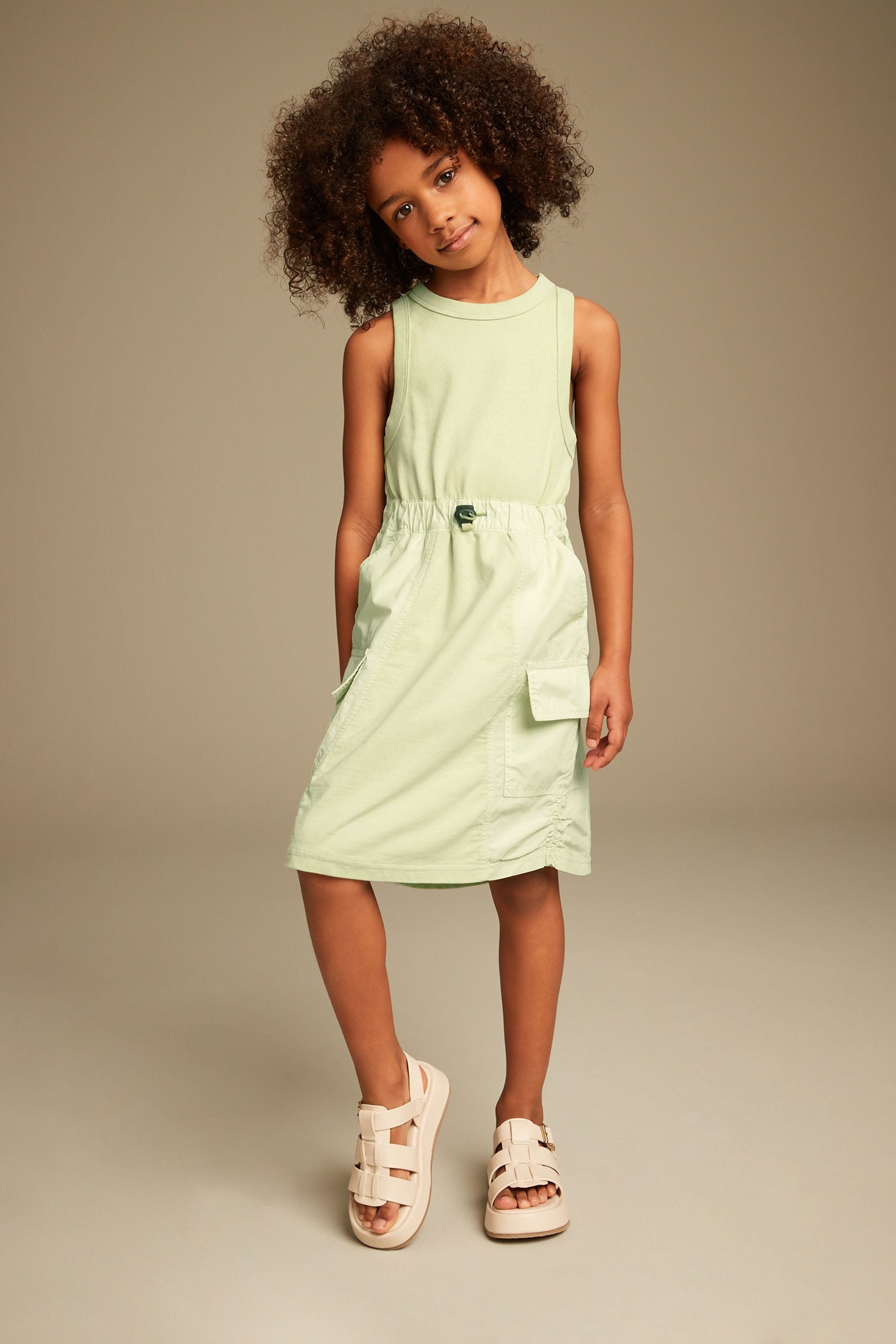 Soft Lime Green Cargo Utility Dress (3-16yrs)