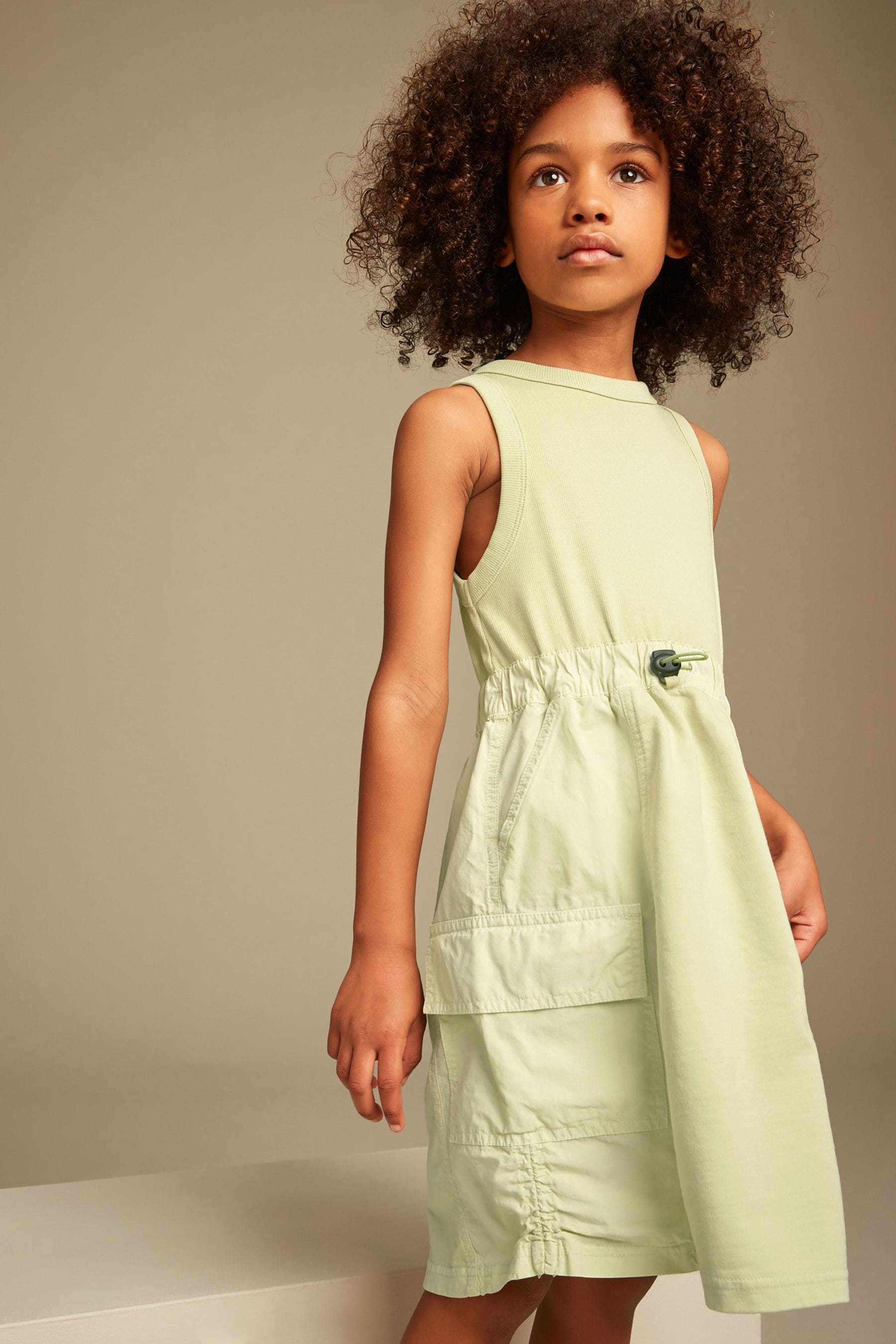 Soft Lime Green Cargo Utility Dress (3-16yrs)