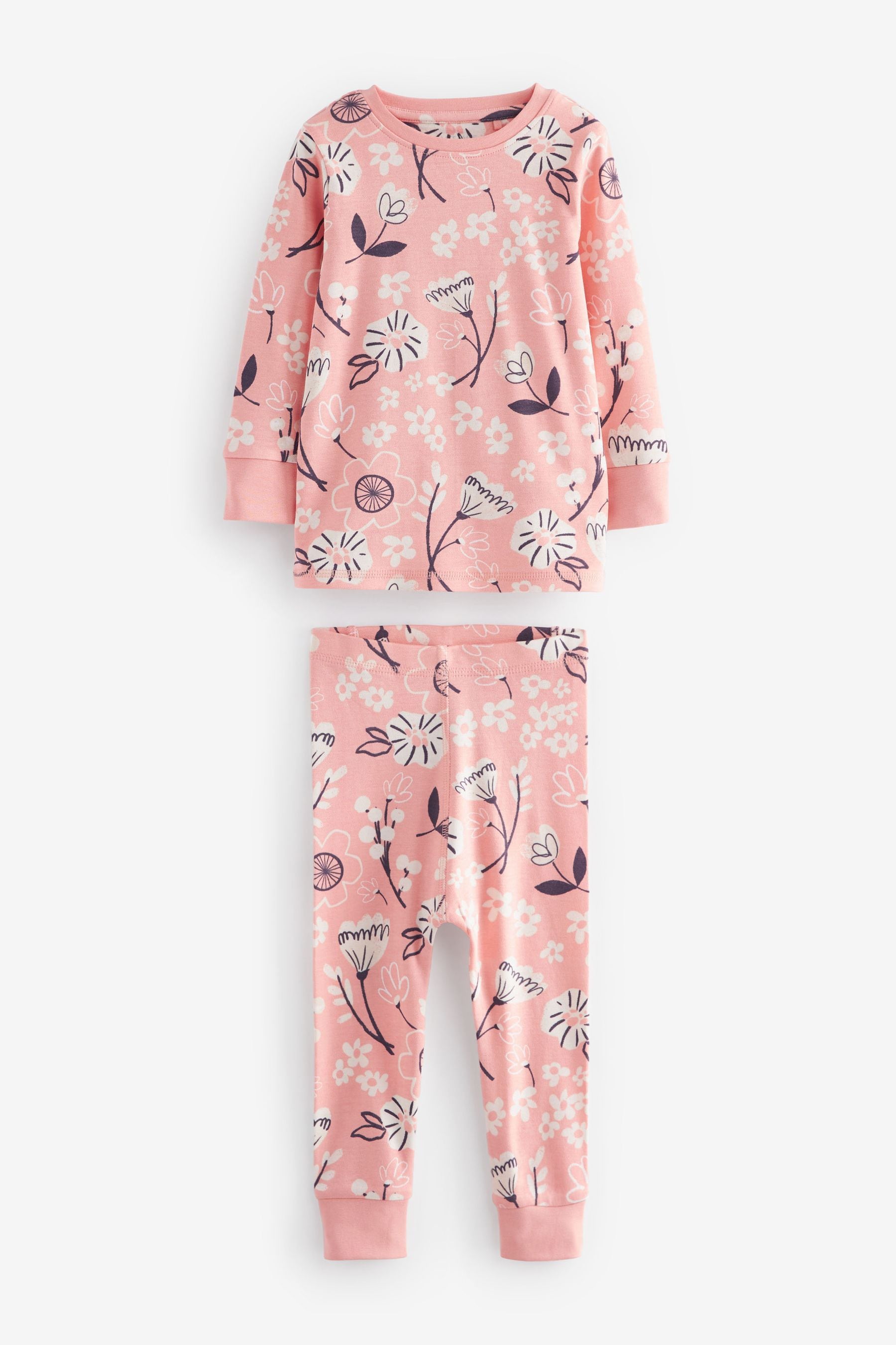 Pink/Grey Bunny Printed Long Sleeve 100% Cotton Pyjamas 3 Pack (9mths-8yrs)