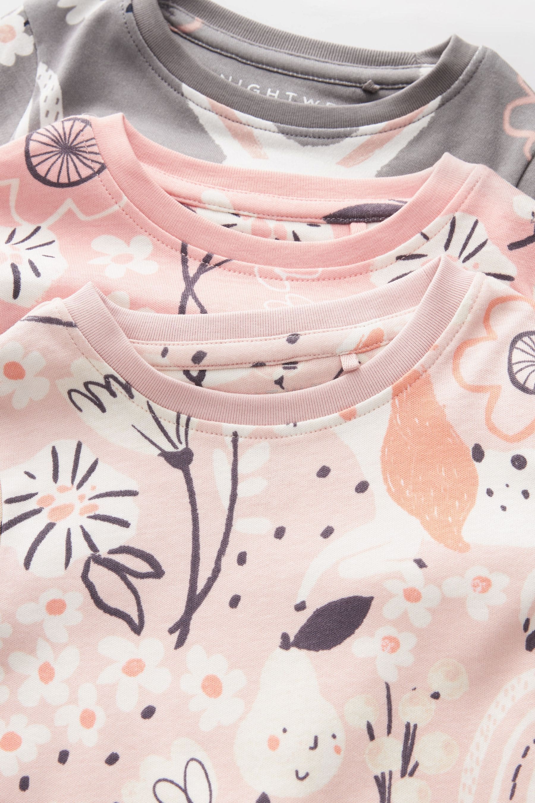 Pink/Grey Bunny Printed Long Sleeve 100% Cotton Pyjamas 3 Pack (9mths-8yrs)