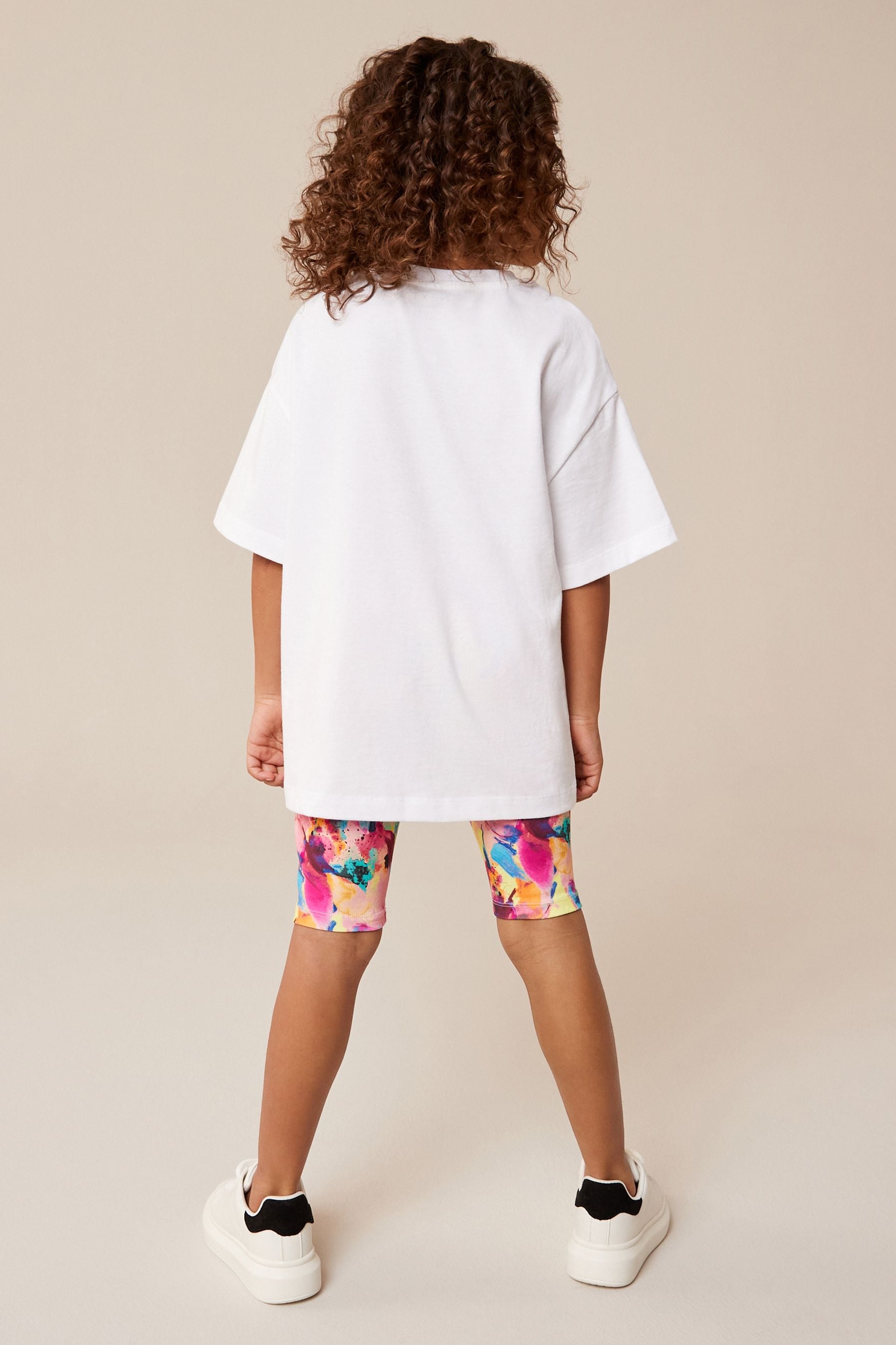 Ecru White Rainbow Unicorn Oversized T-Shirt and Cycle Shorts Set (3-16yrs)