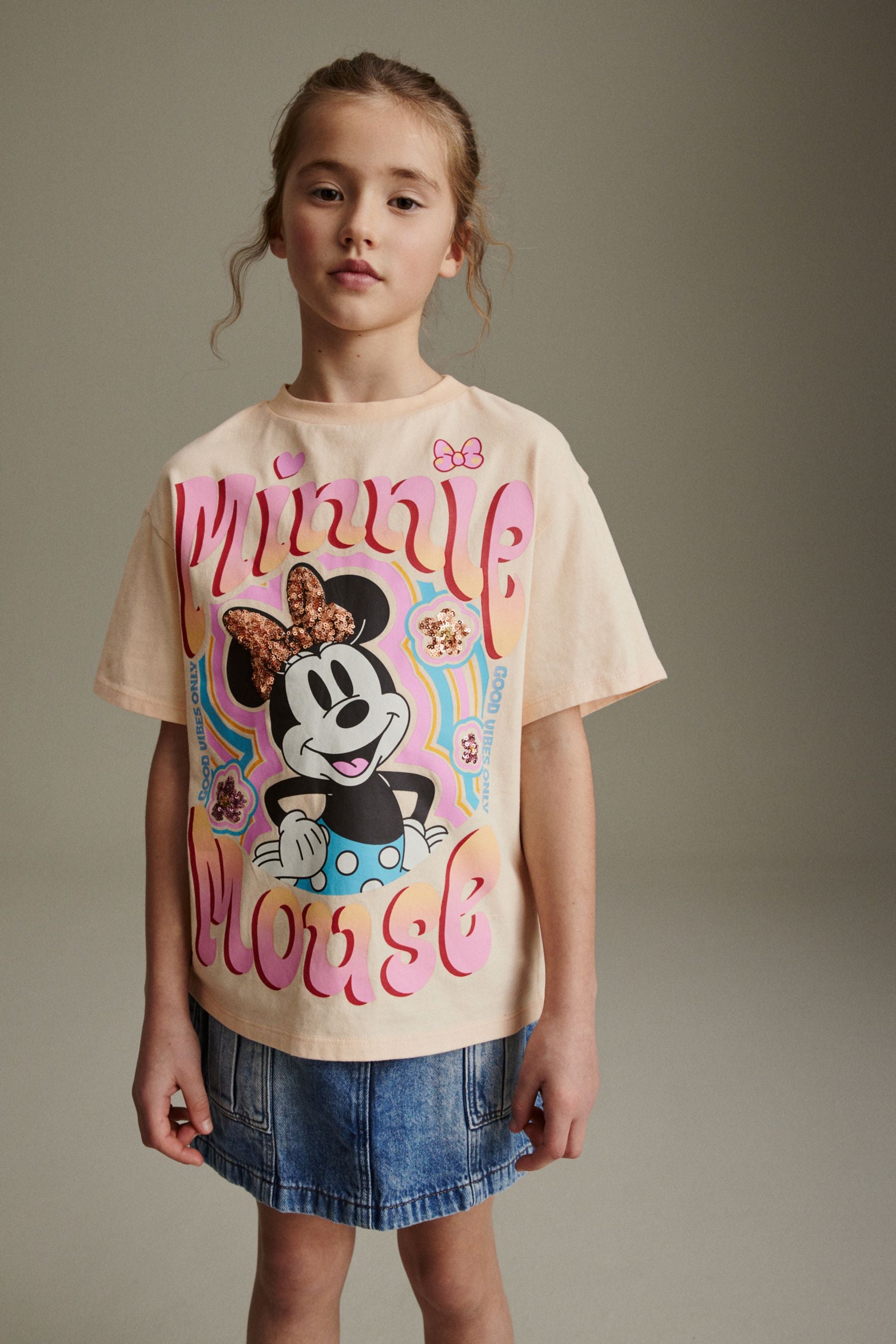 Neutral Oversized Sequin Minnie Mouse License T-Shirt (3-16yrs)