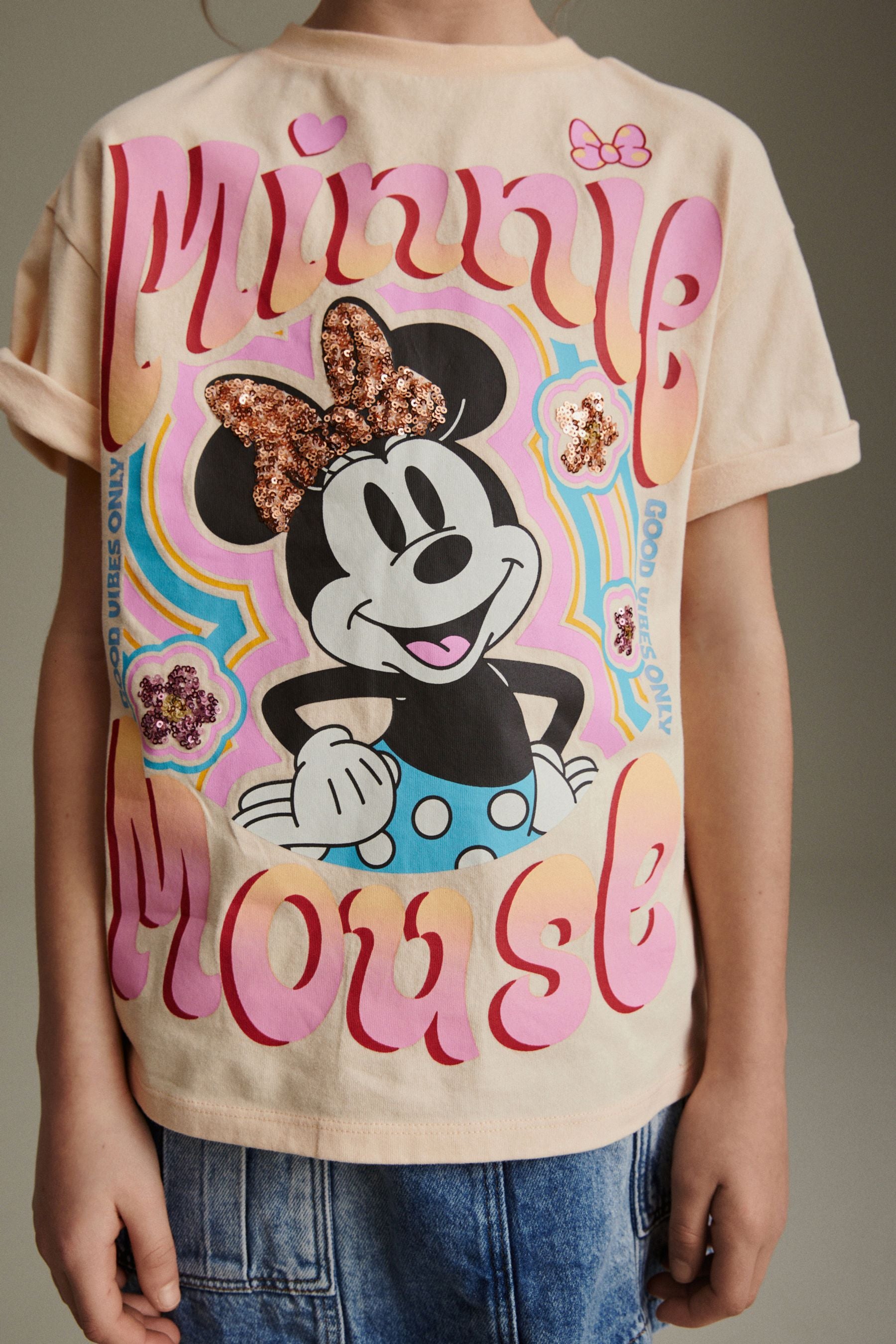 Neutral Oversized Sequin Minnie Mouse License T-Shirt (3-16yrs)