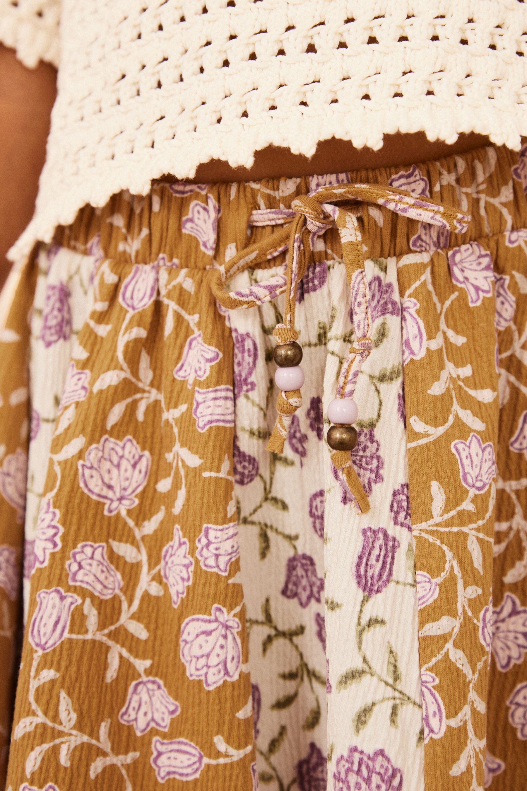 Ochre Yellow Floral Print Skirt (3-16yrs)