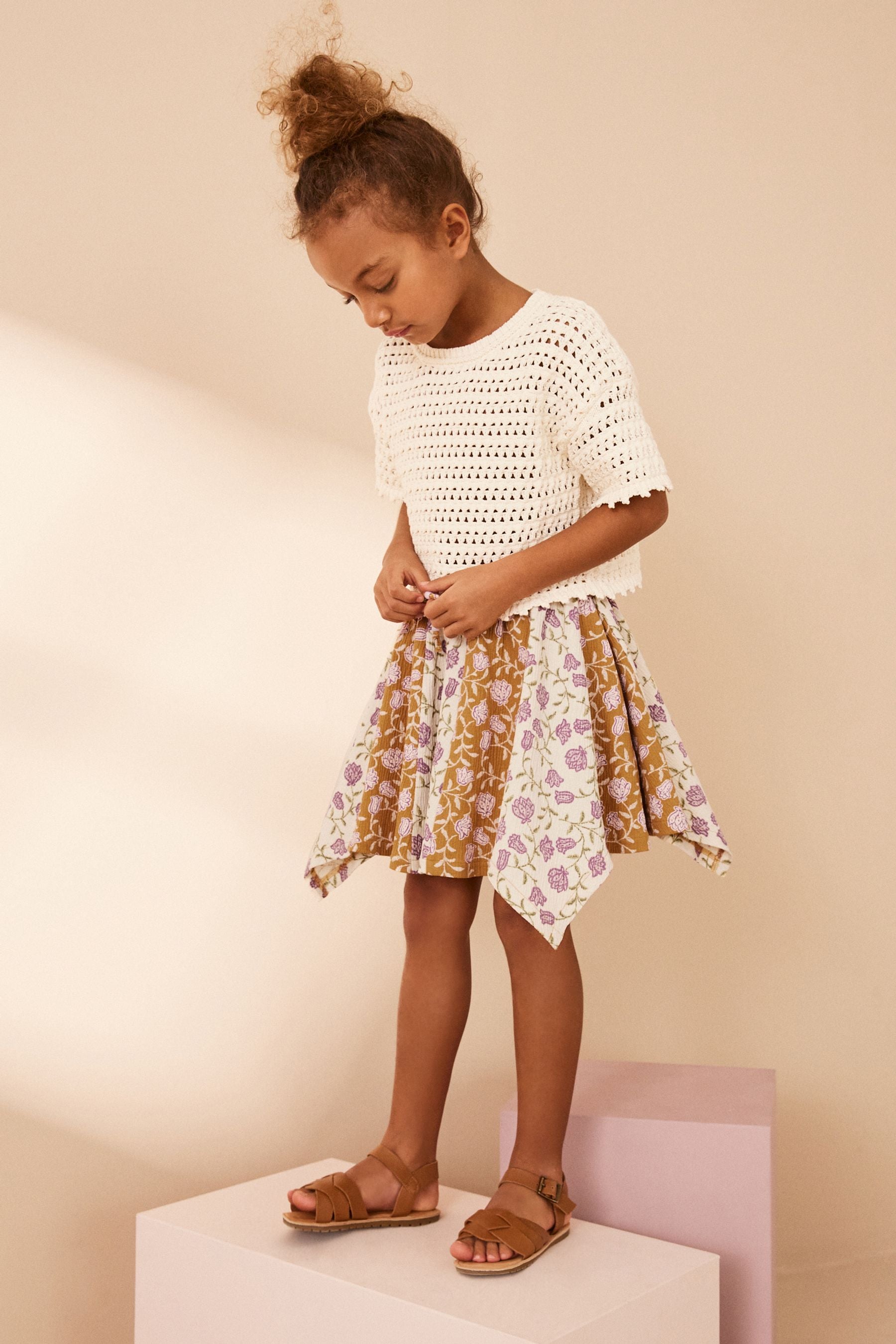 Ochre Yellow Floral Print Skirt (3-16yrs)