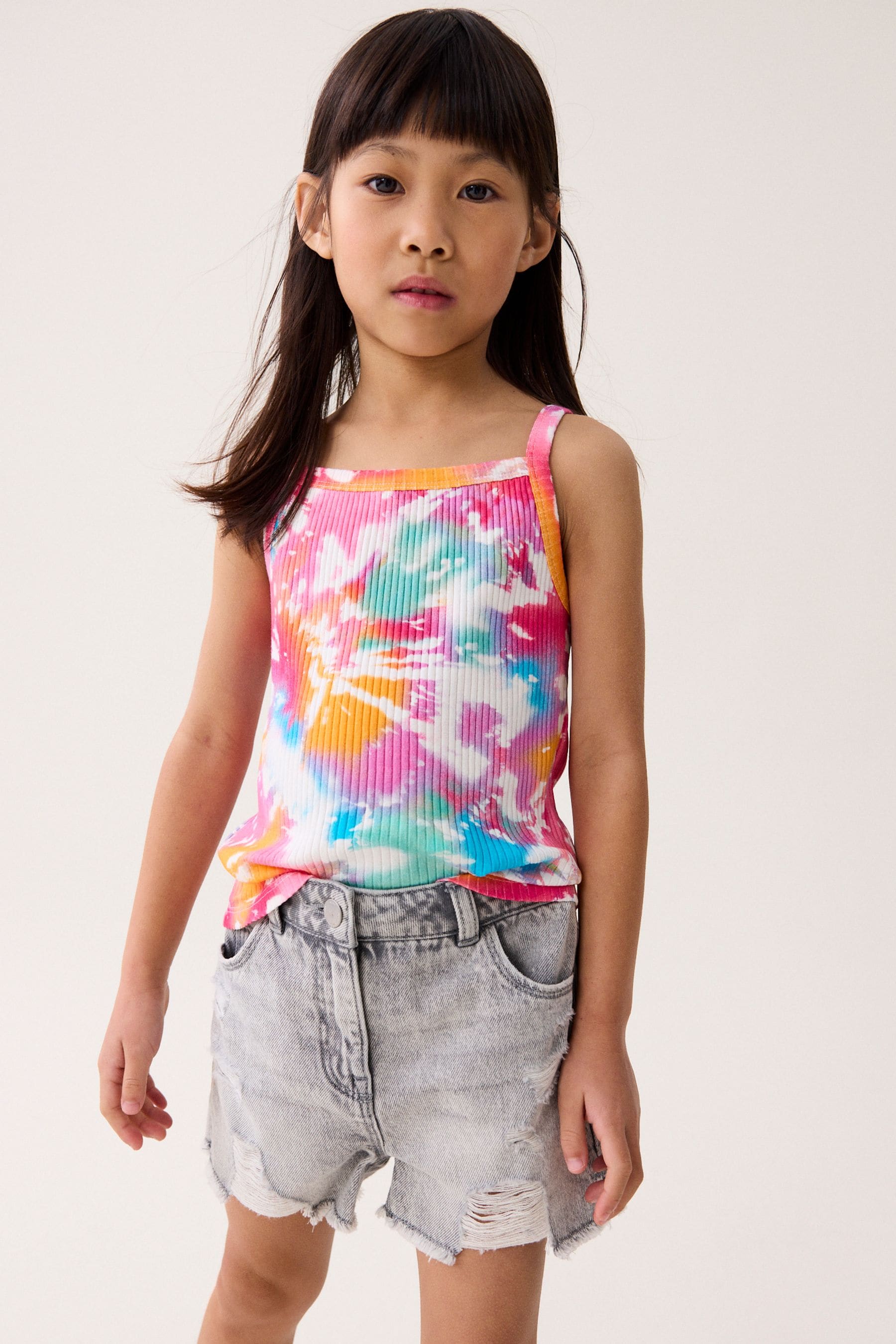 Rainbow Tie Dye 6 Pack Rib Strappy Vest (3-16yrs)