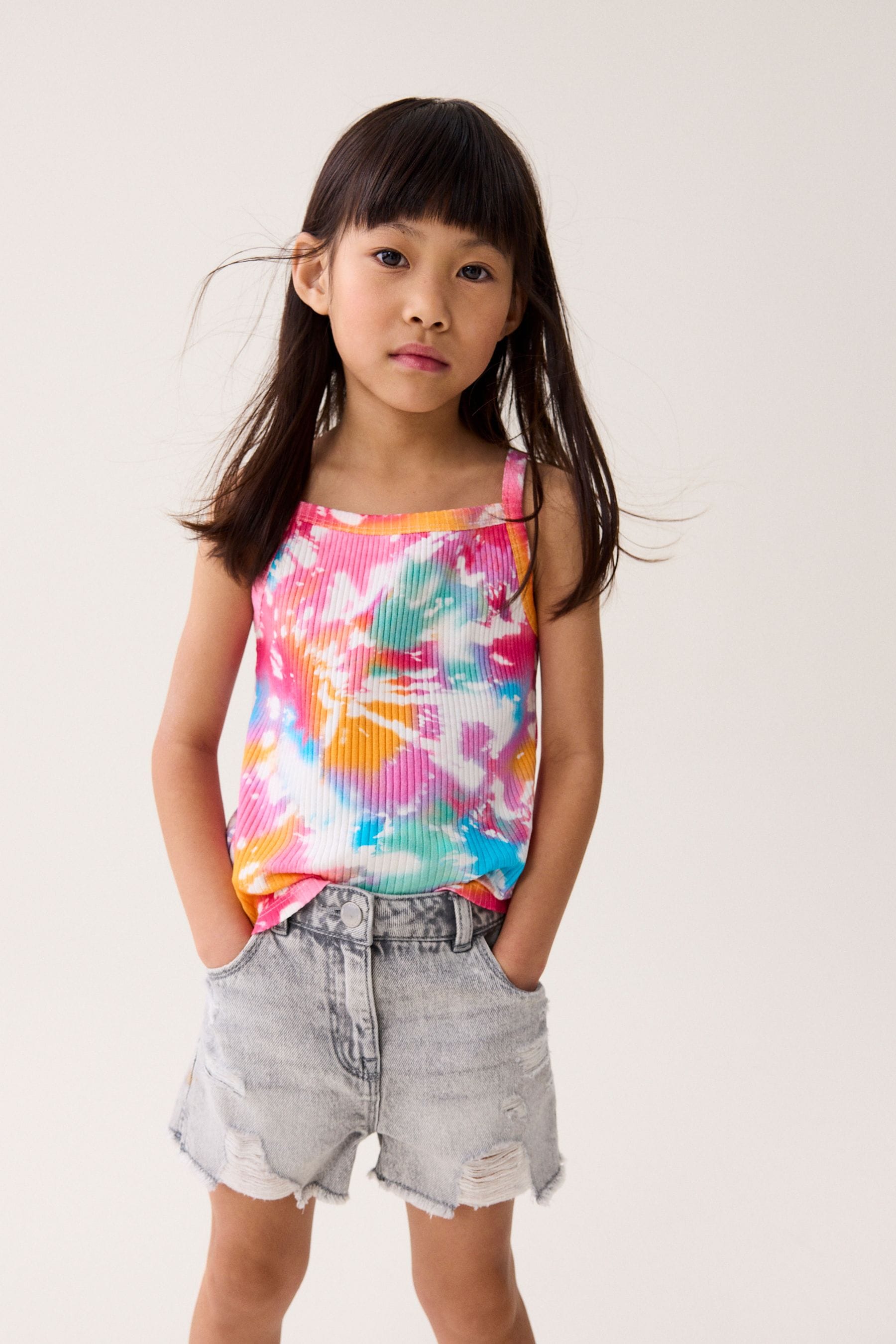 Rainbow Tie Dye 6 Pack Rib Strappy Vest (3-16yrs)