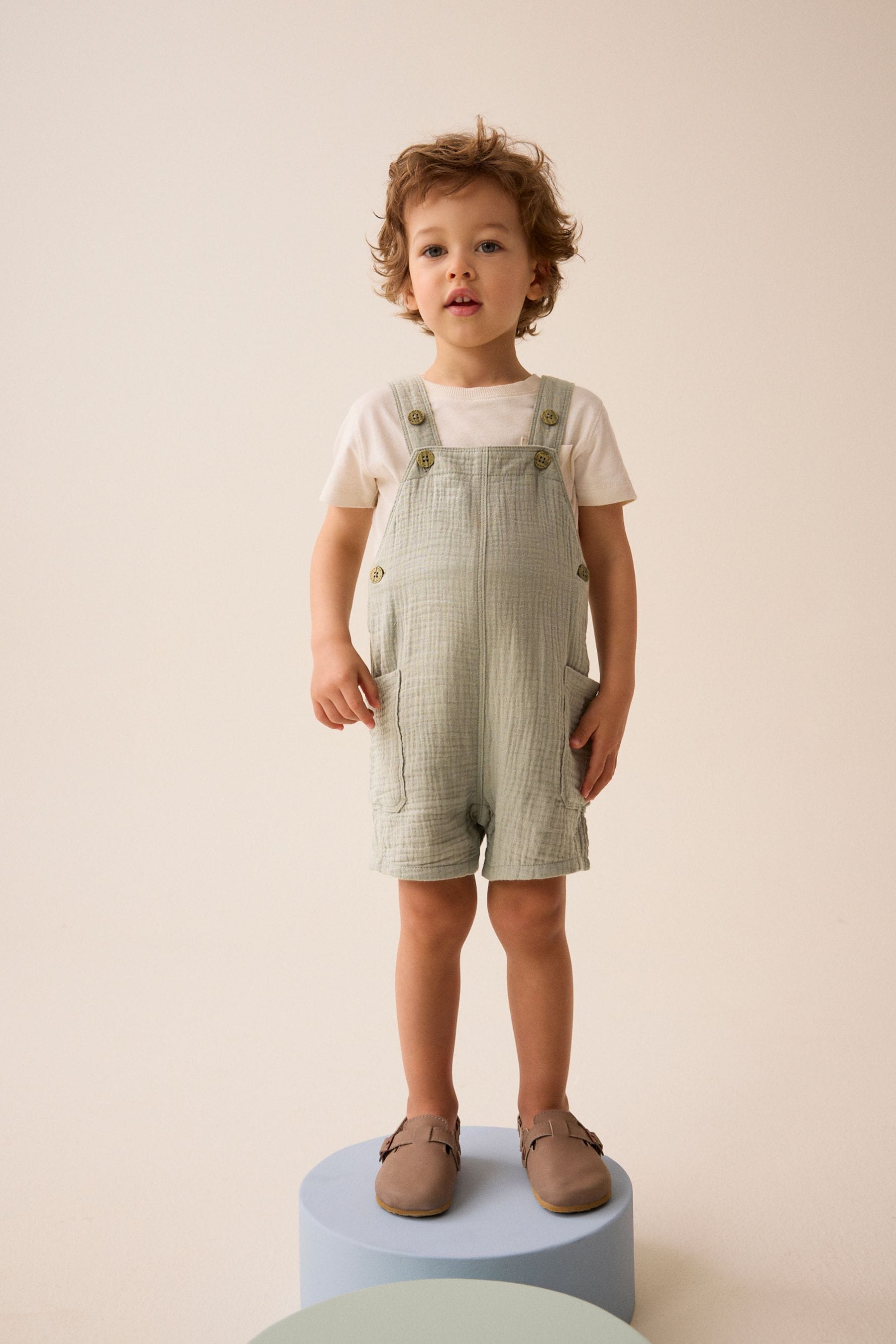 Sage Green Soft Textured Cotton Dungaree (3mths-7yrs)