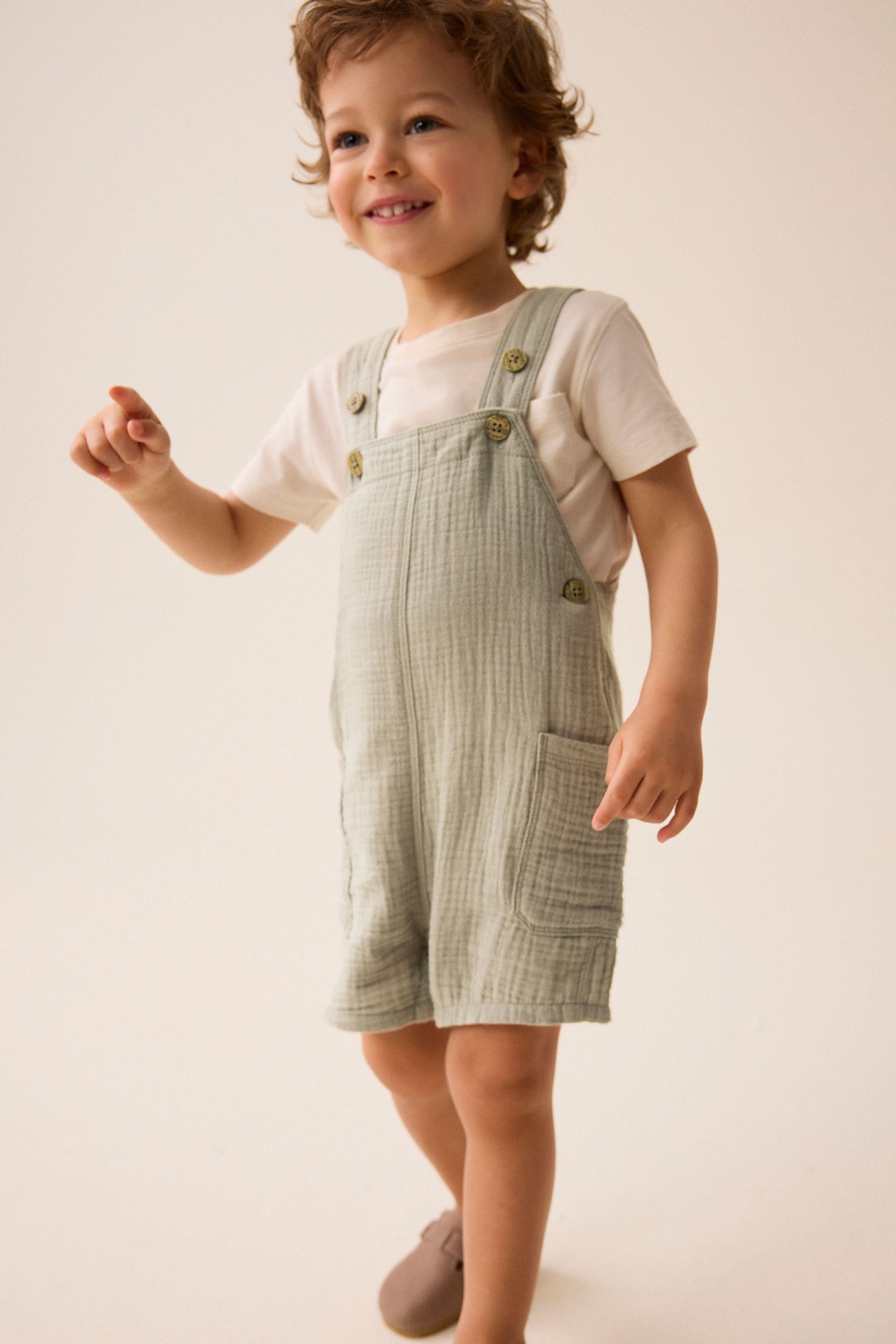 Sage Green Soft Textured Cotton Dungaree (3mths-7yrs)