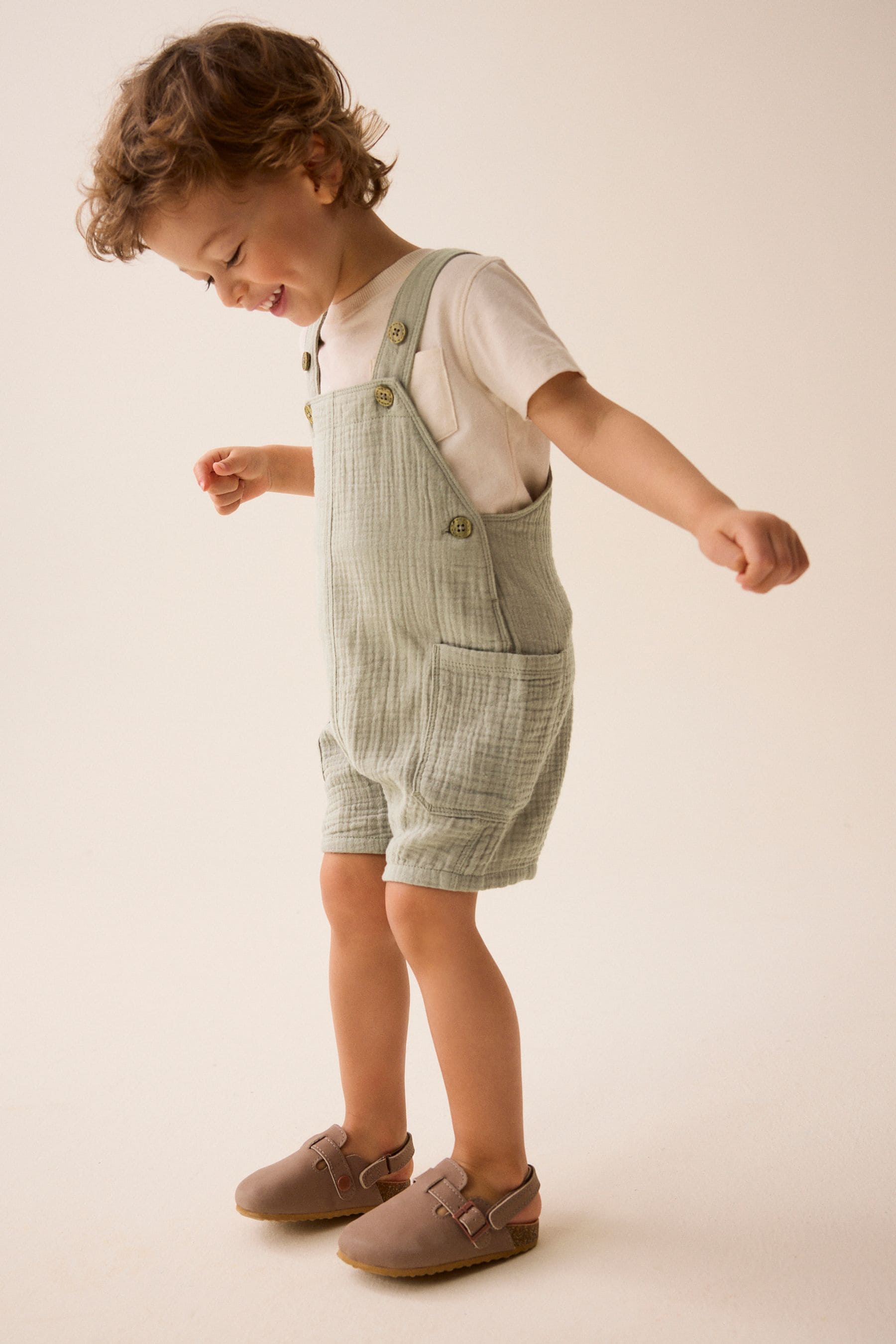 Sage Green Soft Textured Cotton Dungaree (3mths-7yrs)