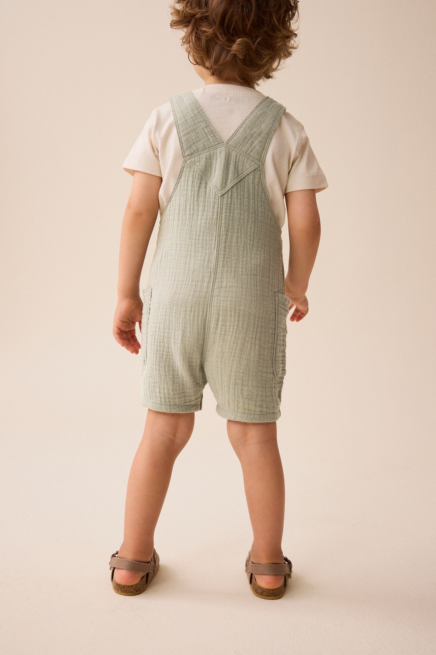 Sage Green Soft Textured Cotton Dungaree (3mths-7yrs)