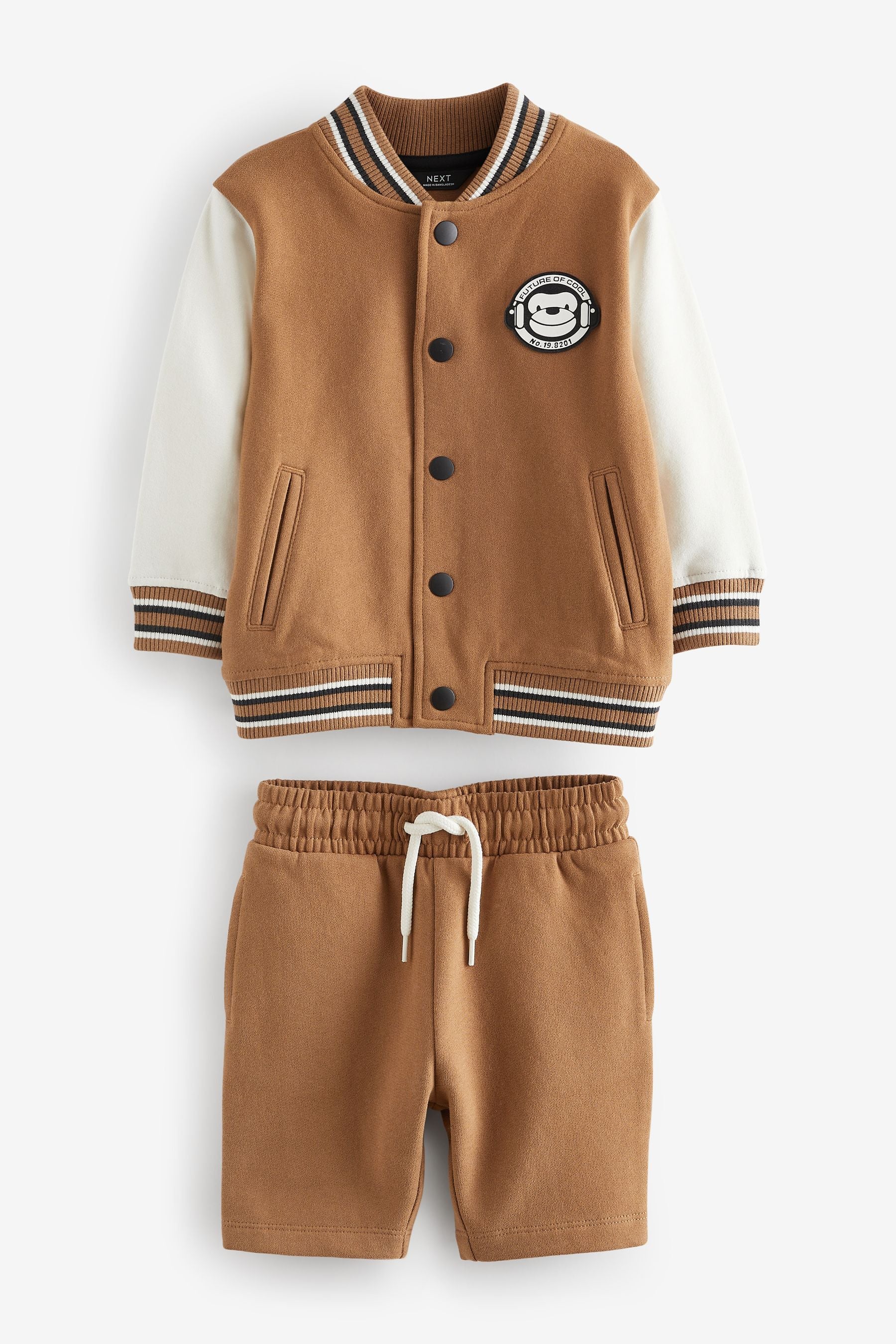 Tan Brown Monkey 100% Cotton Letterman and Shorts Set (3mths-7yrs)