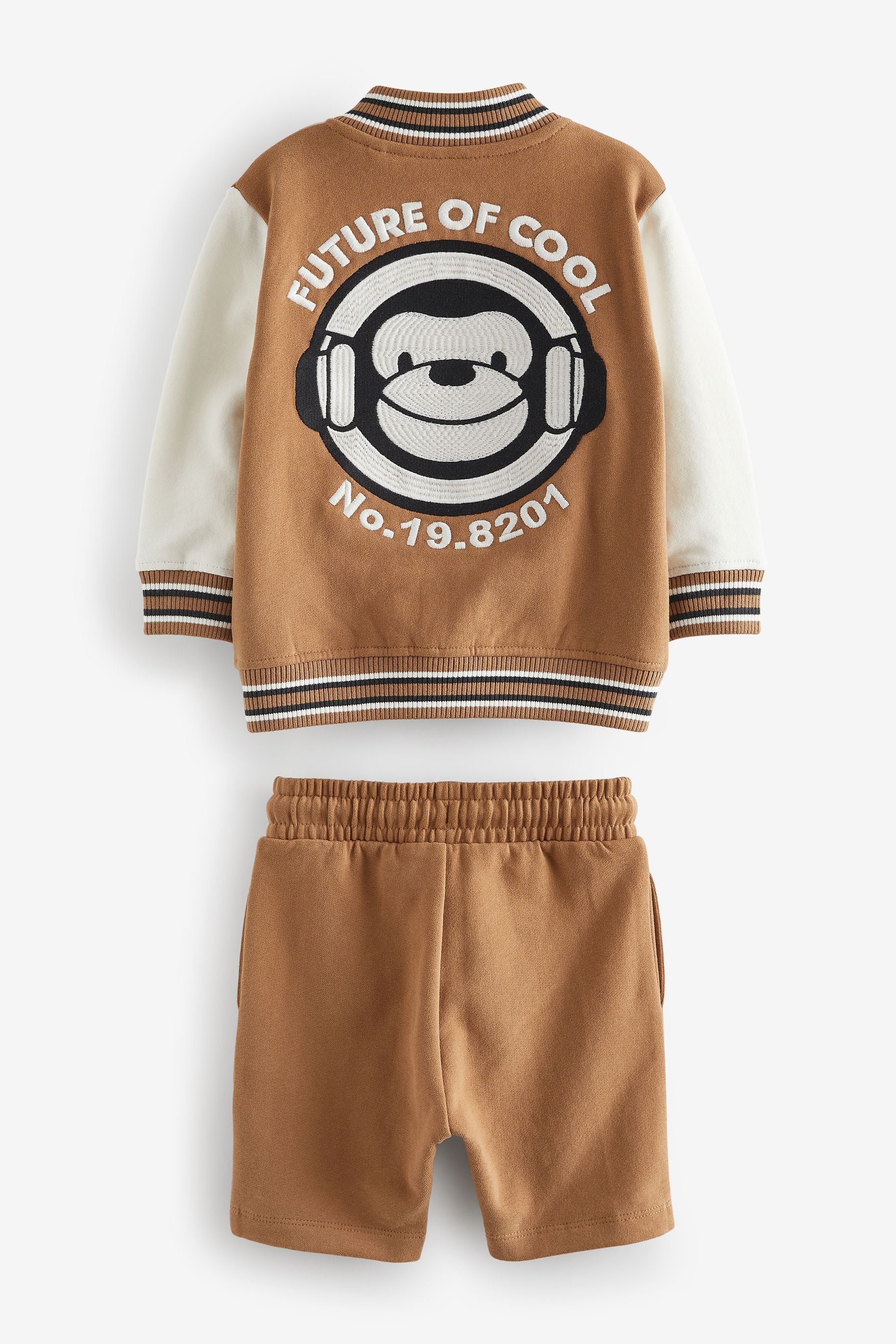 Tan Brown Monkey 100% Cotton Letterman and Shorts Set (3mths-7yrs)