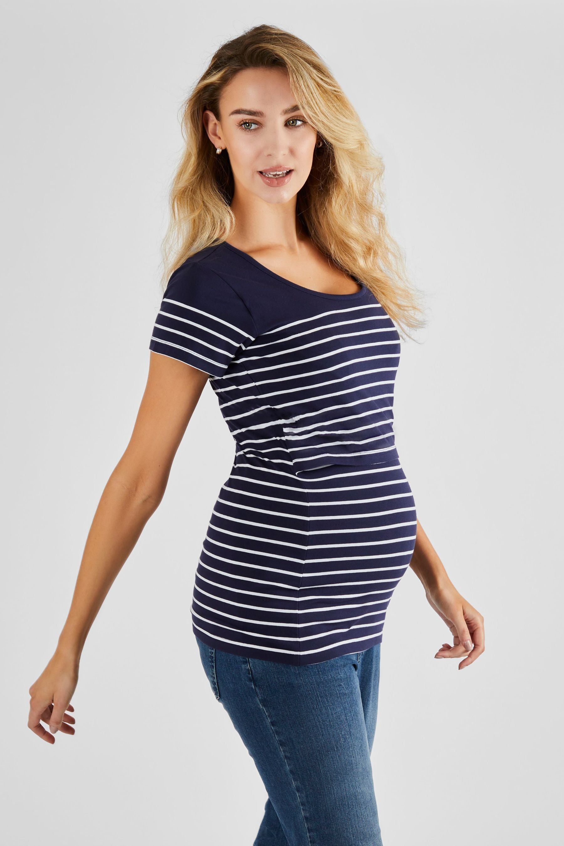 Navy White Stripe JoJo Maman Bébé Breton Stripe Nursing T-Shirt