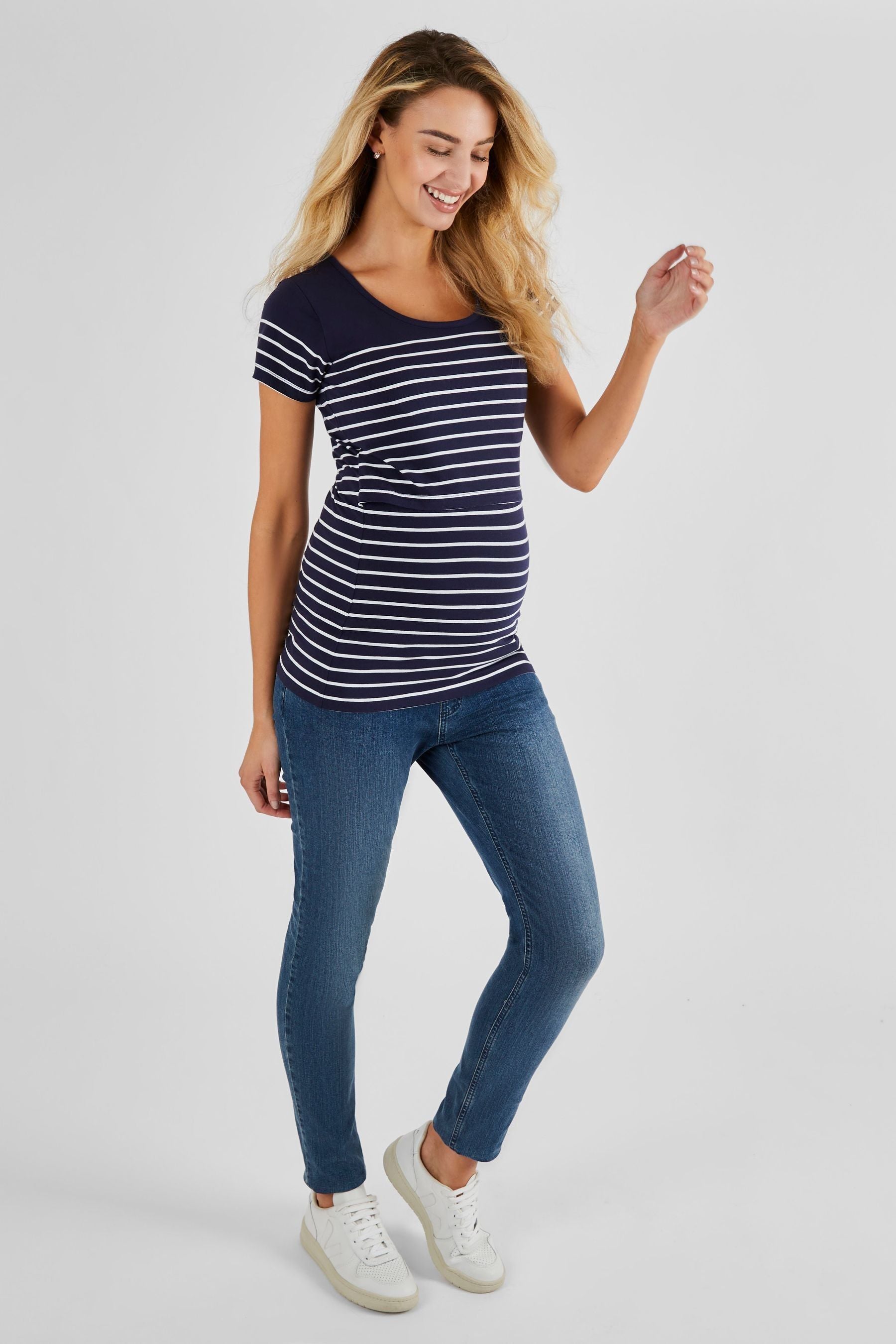 Navy White Stripe JoJo Maman Bébé Breton Stripe Nursing T-Shirt