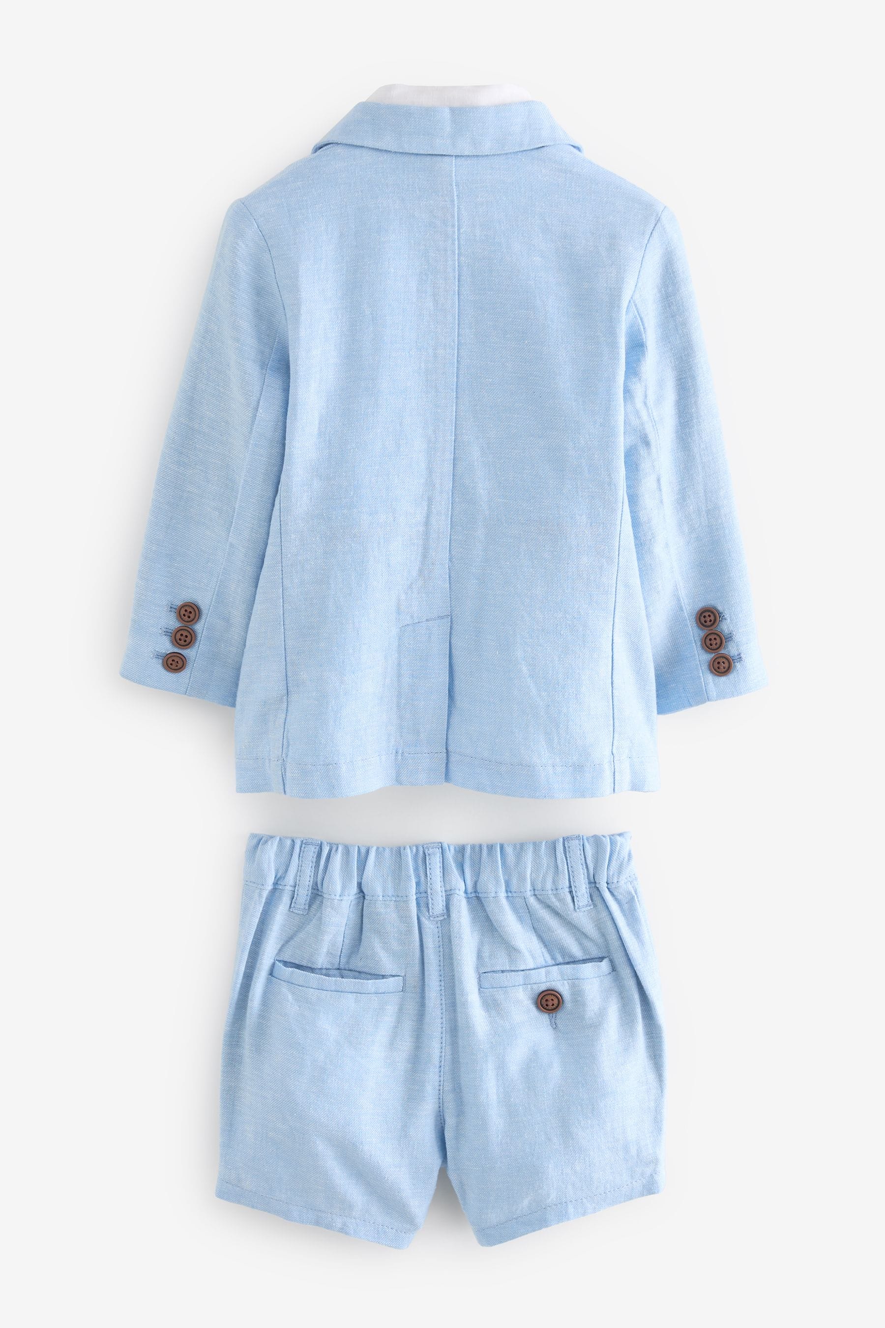 Blue Linen Blend Blazer, Shirt, Short & Bowtie Set (3mths-9yrs)