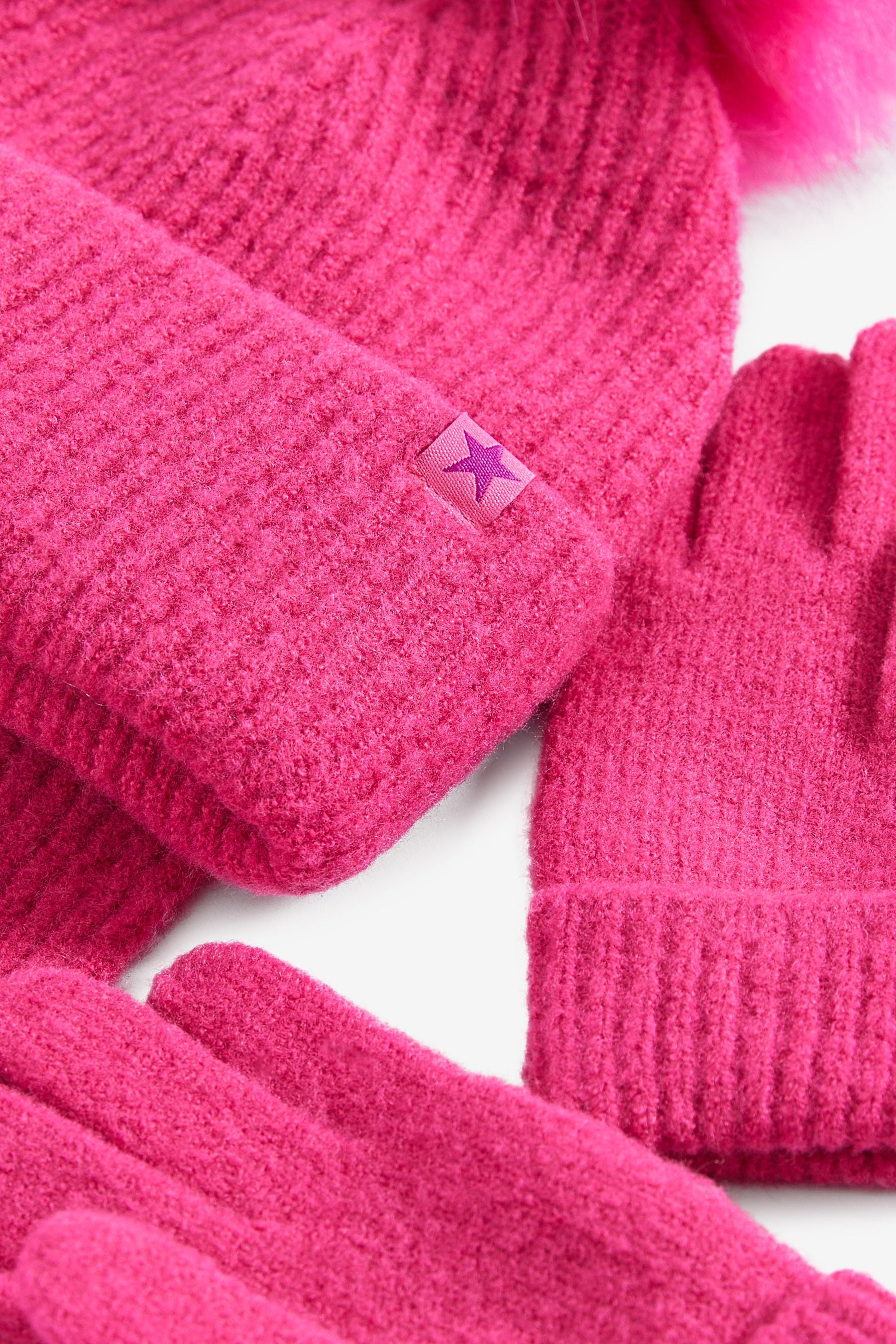 Bright Pink Soft Ribbed Hat, Gloves And Scarf Set (3-16yrs)