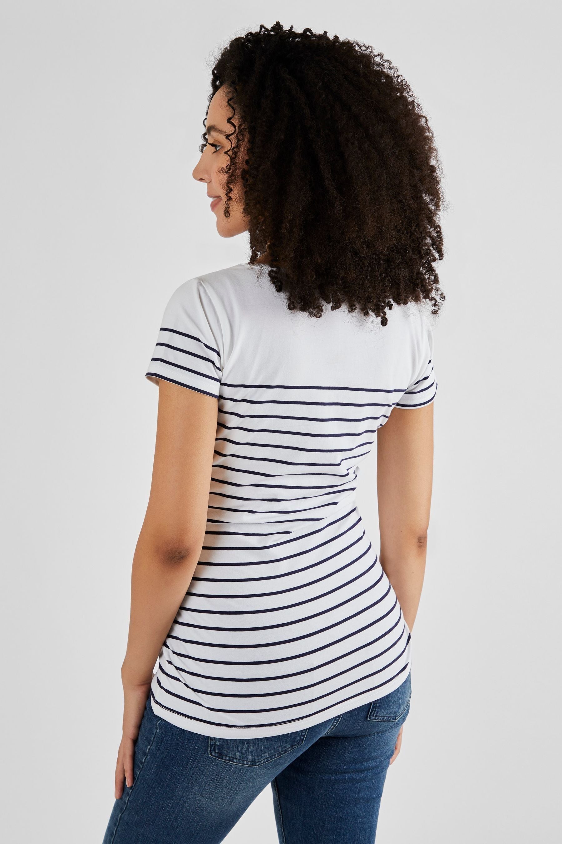 White Navy Stripe JoJo Maman Bébé Breton Stripe Nursing T-Shirt