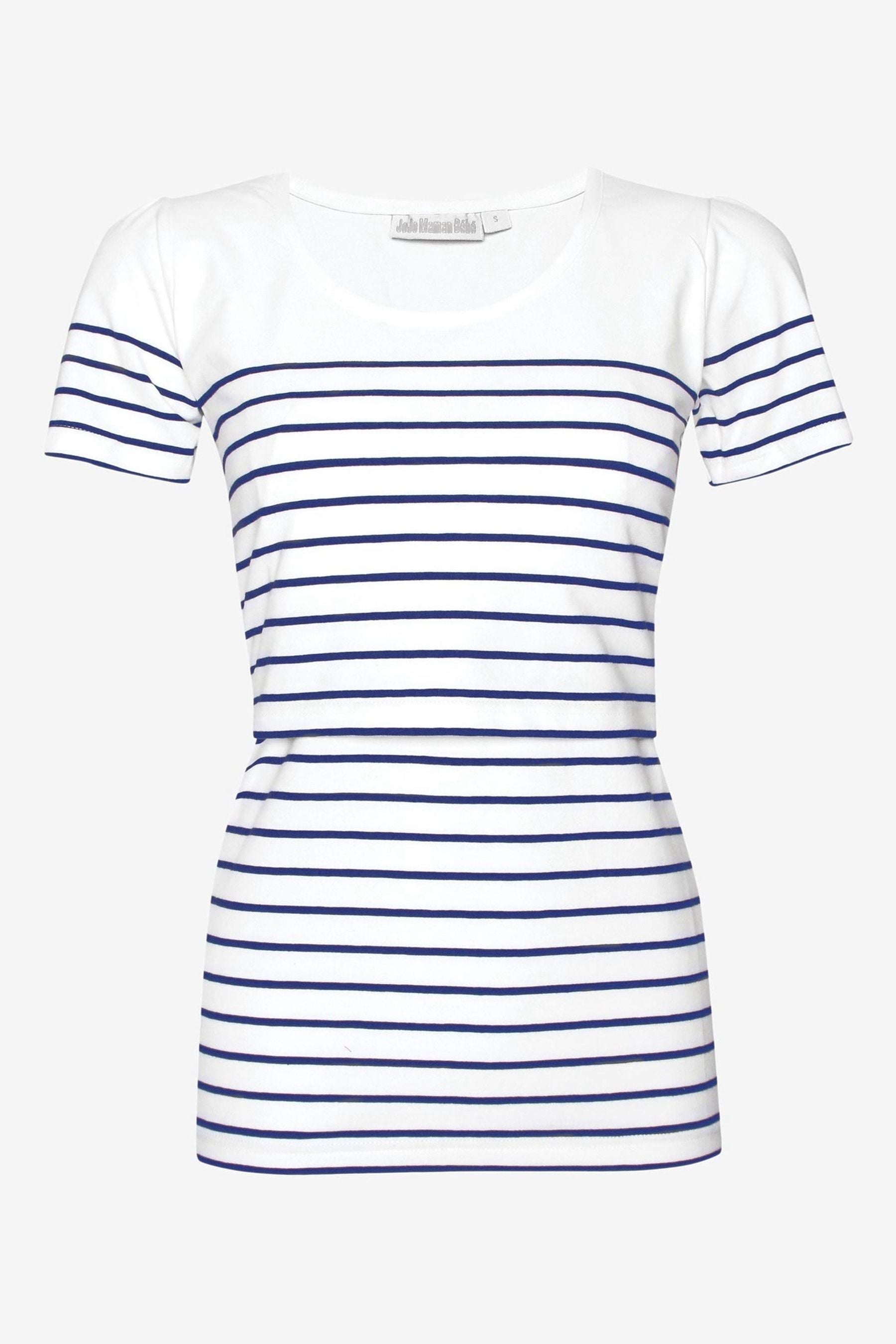 White Navy Stripe JoJo Maman Bébé Breton Stripe Nursing T-Shirt